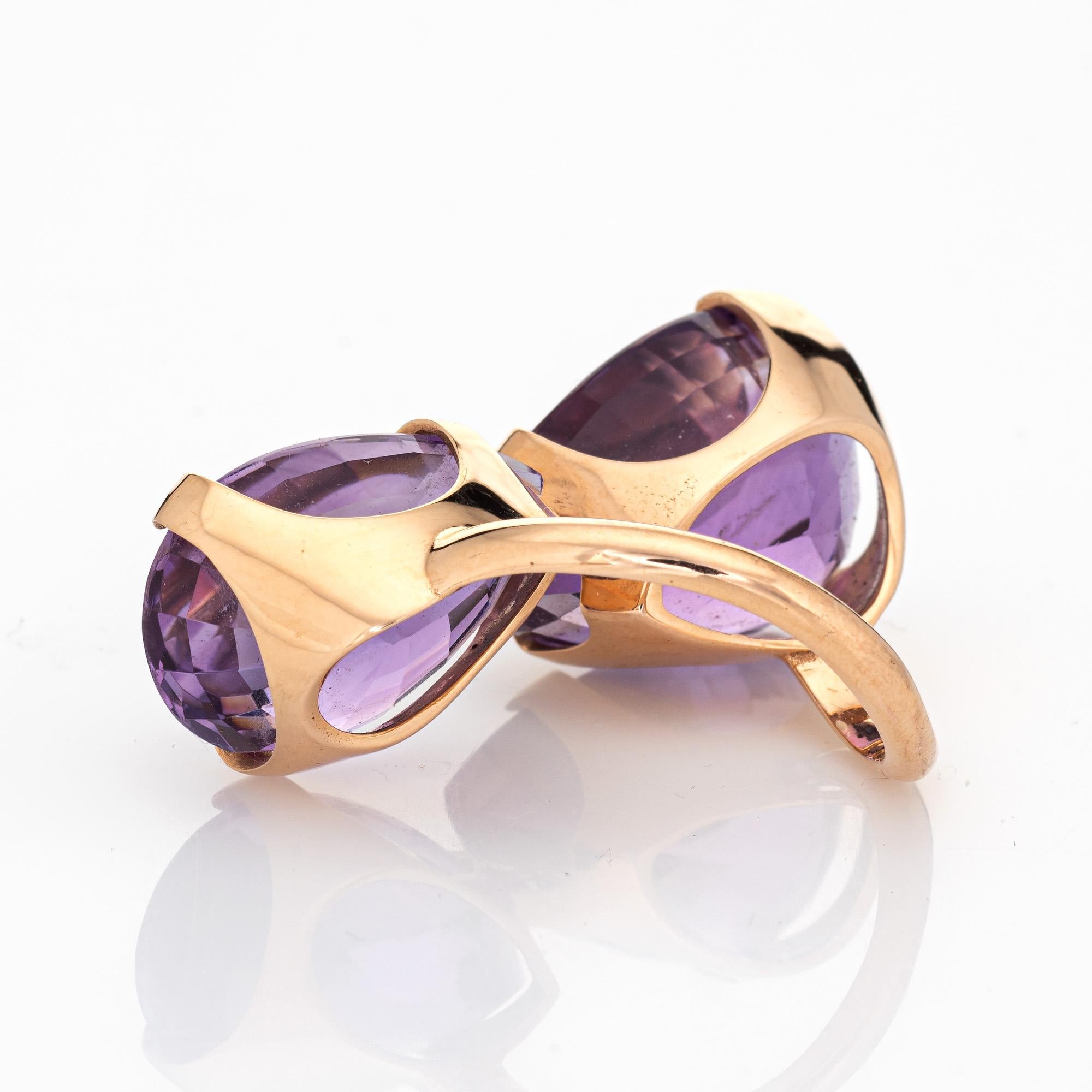 Modern Huge Amethyst Bypass Ring Moi et Toi Vintage 18k Yellow Gold Fine Jewelry