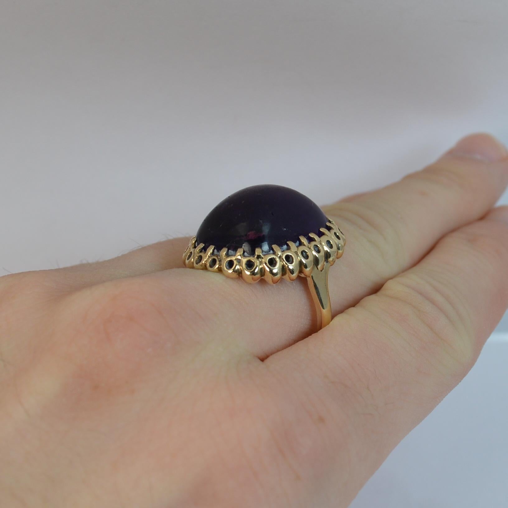 Retro Huge Amethyst Cabochon Solitaire and Yellow Gold Ring