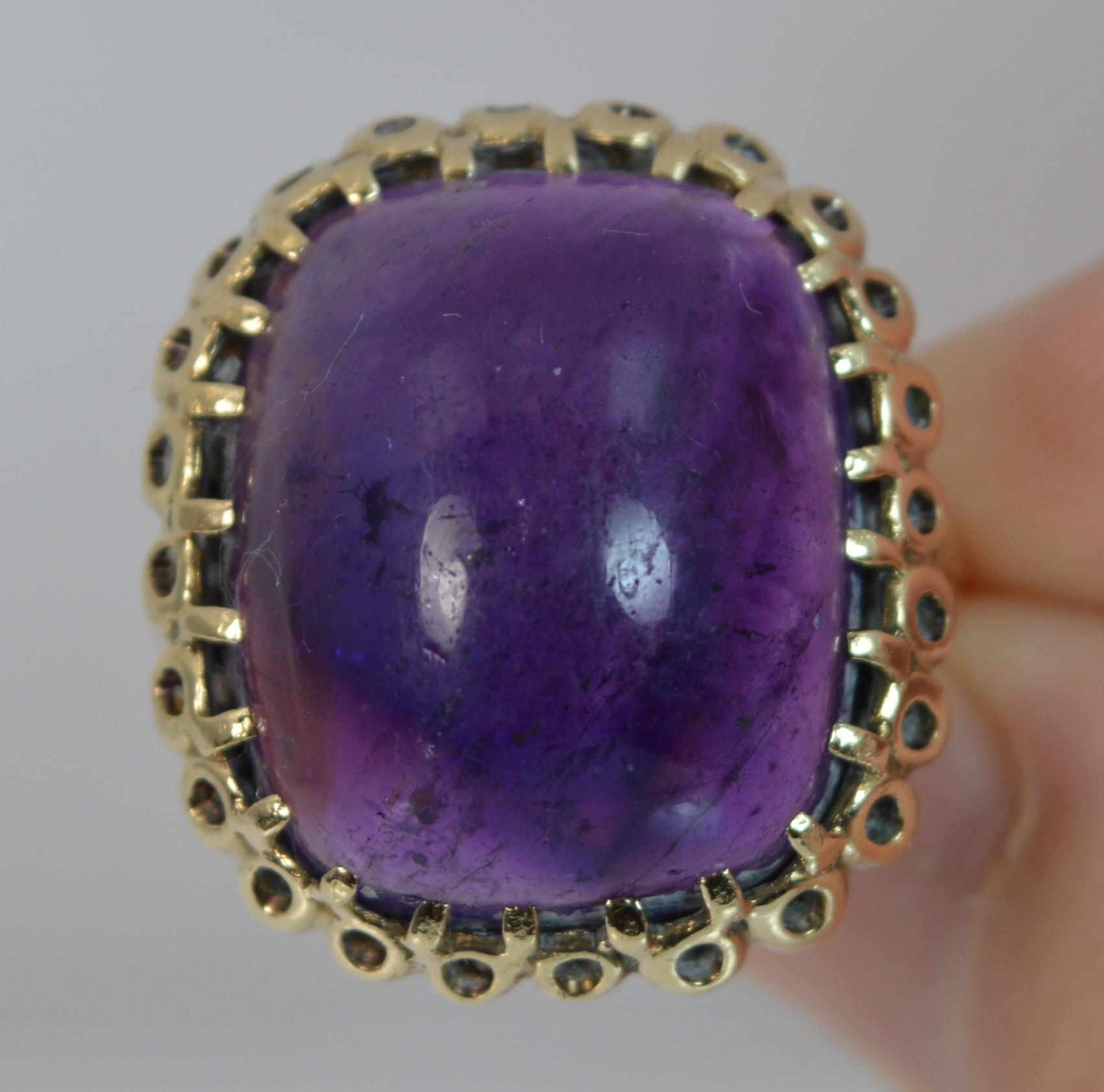 Huge Amethyst Cabochon Solitaire and Yellow Gold Ring In Excellent Condition In St Helens, GB