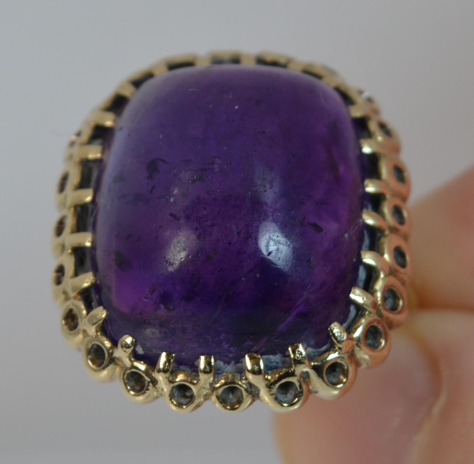 Women's Huge Amethyst Cabochon Solitaire and Yellow Gold Ring