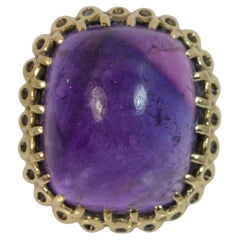 Huge Amethyst Cabochon Solitaire and Yellow Gold Ring