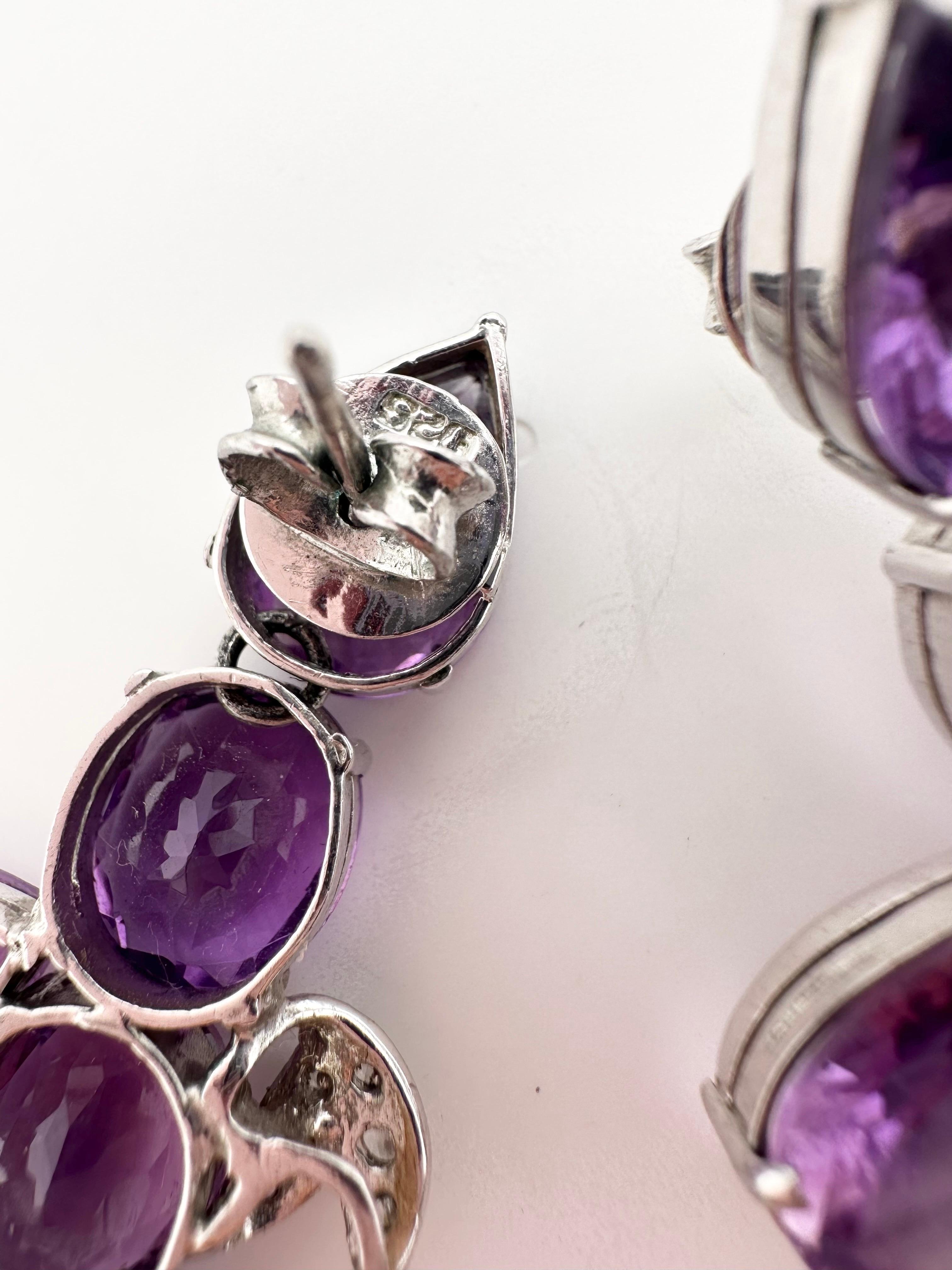 Pear Cut Huge amethyst earrings 925 silver custom made avangarde For Sale
