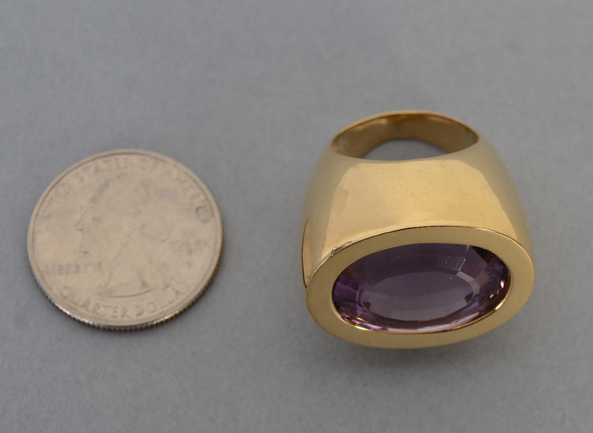 Cushion Cut Huge Amethyst Gold Ring For Sale