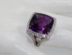 Huge Amethyst Ring 25 Carats w/ Diamond Border