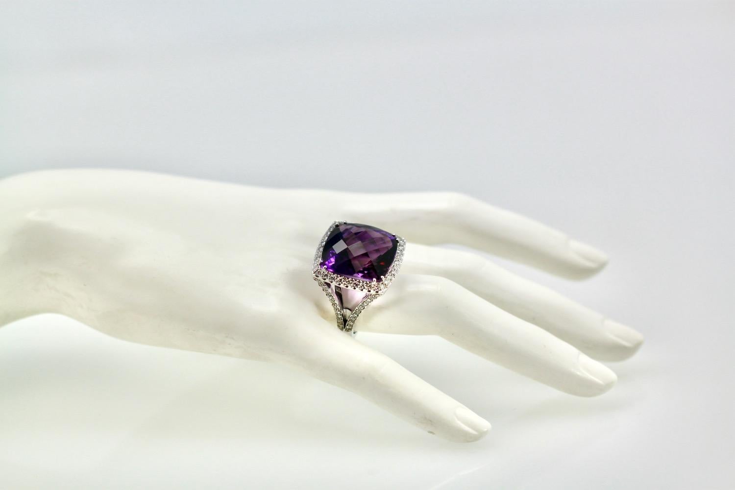 Women's Huge Amethyst Ring 25 Carats w/ Diamond Border For Sale