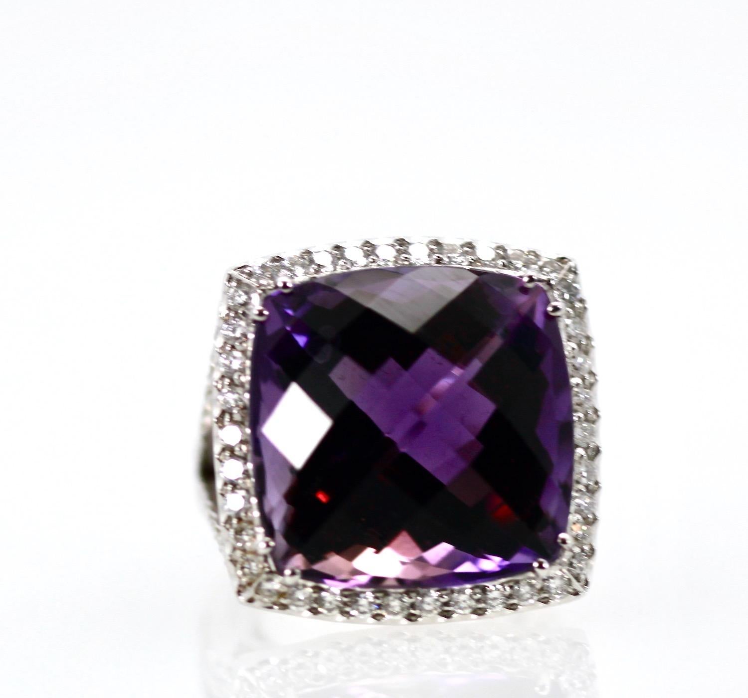 Huge Amethyst Ring 25 Carats w/ Diamond Border For Sale 2
