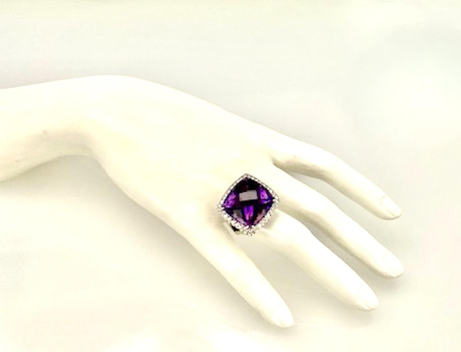 Huge Amethyst Ring 25 Carats w/ Diamond Border For Sale 3