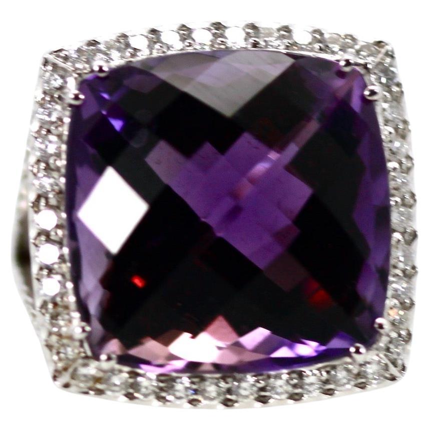 Huge Amethyst Ring 25 Carats w/ Diamond Border For Sale