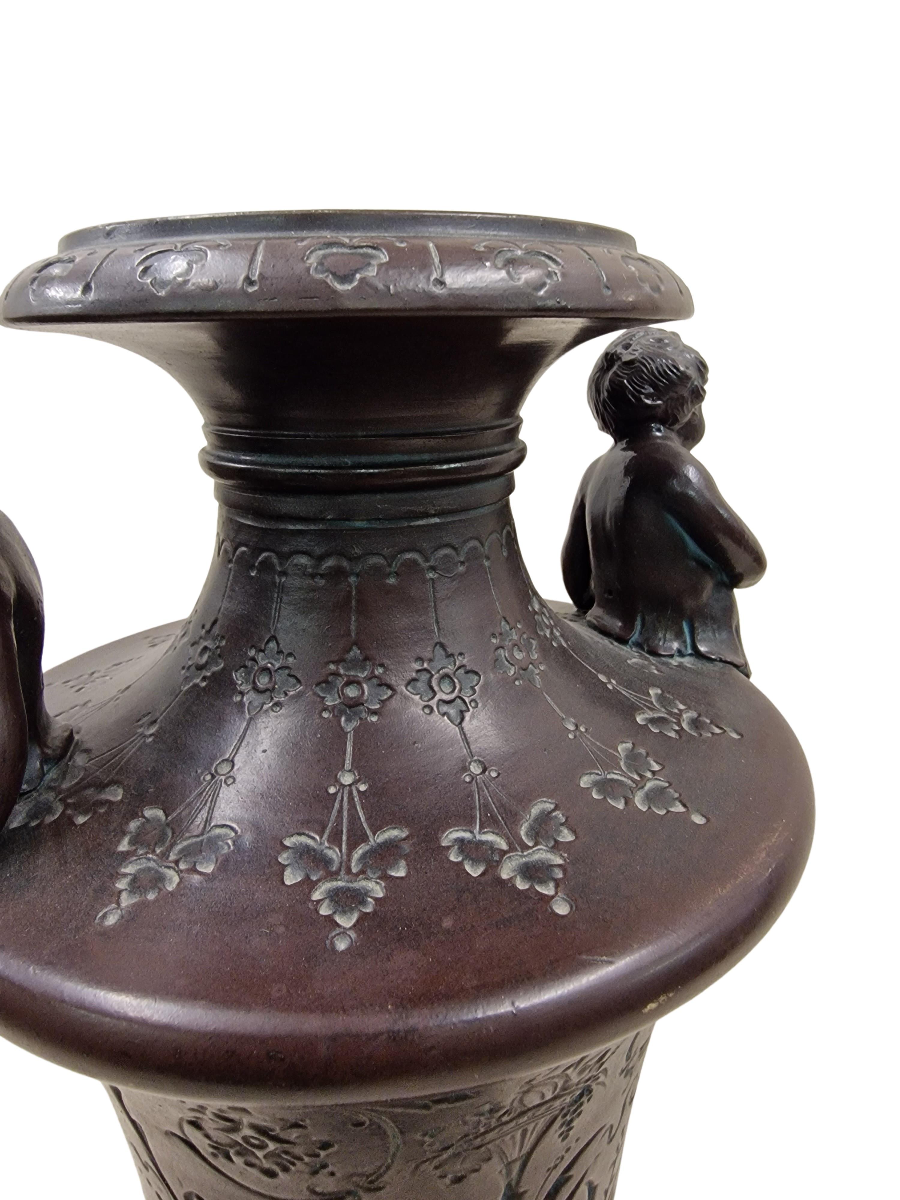 Belle Époque Huge Amphore, Vase, Ceramic/Majolica, Bernhard Bloch, 1890, Historicism, Bohemia For Sale