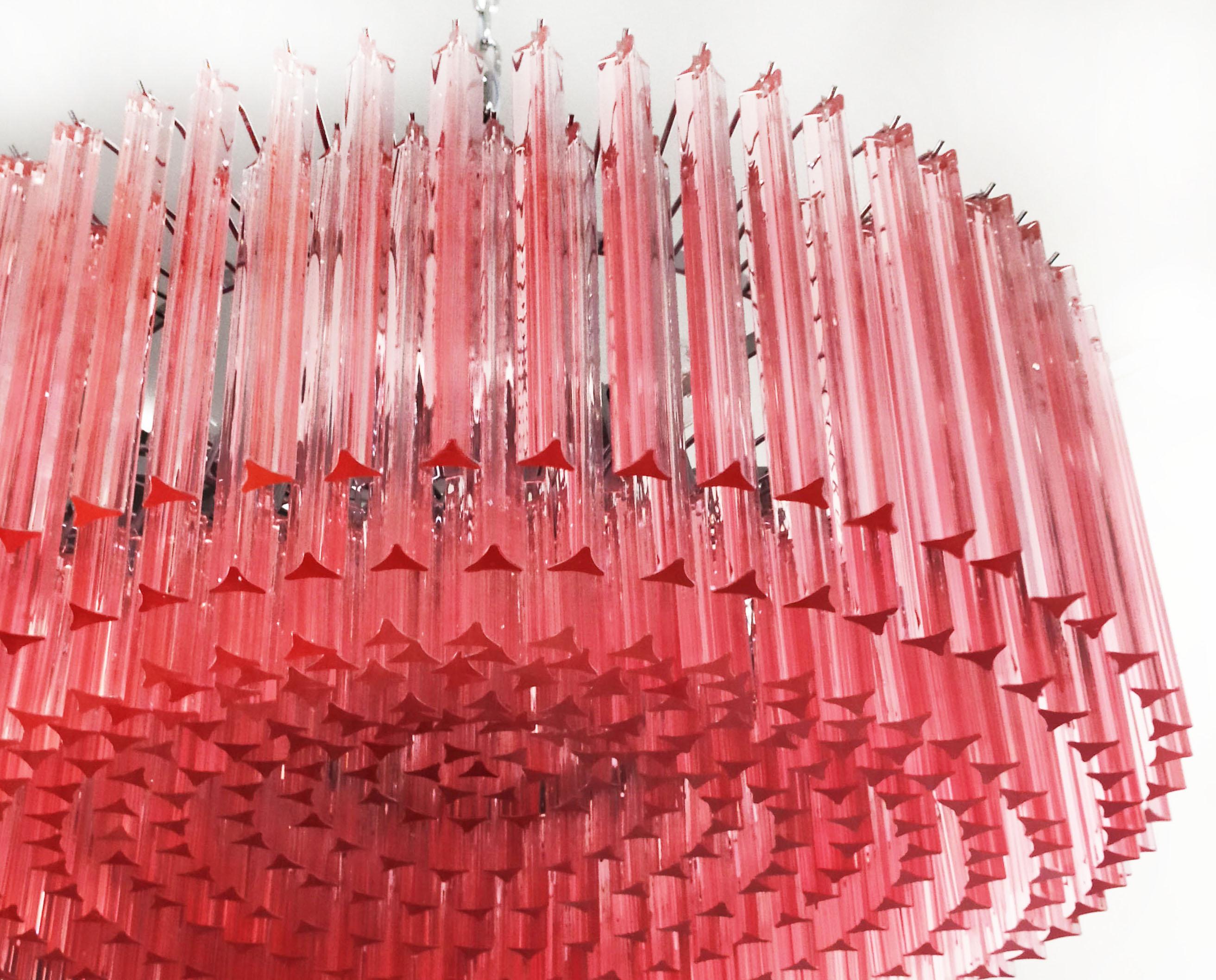 Art Glass Huge and Amazing Triedri Murano Glass Chandeliers, 391 Pink Prims Triedri For Sale