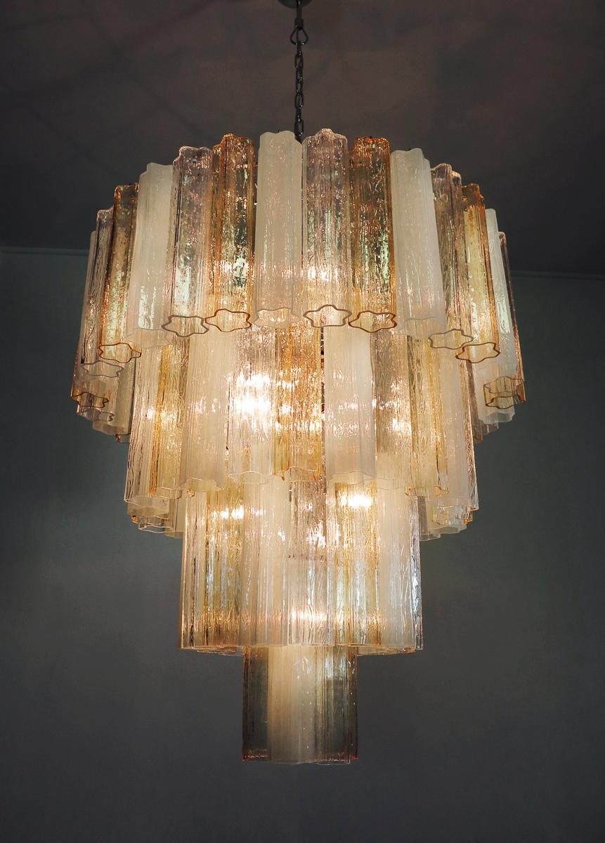 Huge and Amazing Vintage Murano Glass Tiered Chandelier, 78 Glasses, Amber Opal For Sale 4