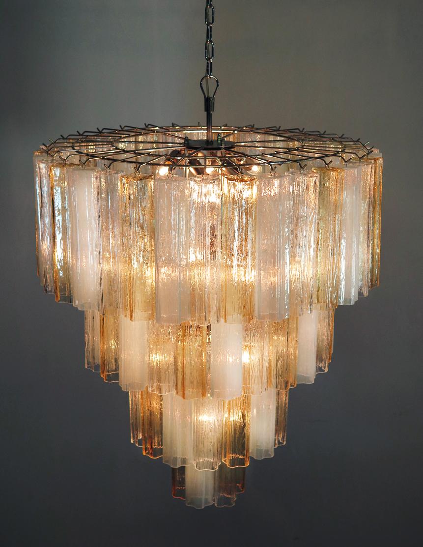 Italian Huge and Amazing Vintage Murano Glass Tiered Chandelier, 78 Glasses, Amber Opal For Sale