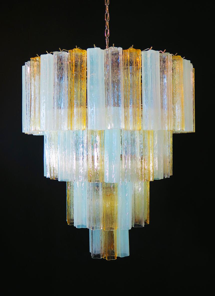 Huge and Amazing Vintage Murano Glass Tiered Chandelier, 78 Glasses, Amber Opal For Sale 1