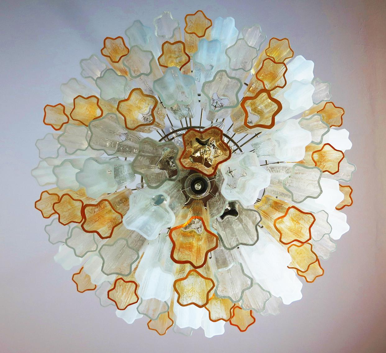 Huge and Amazing Vintage Murano Glass Tiered Chandelier, 78 Glasses, Amber Opal For Sale 2