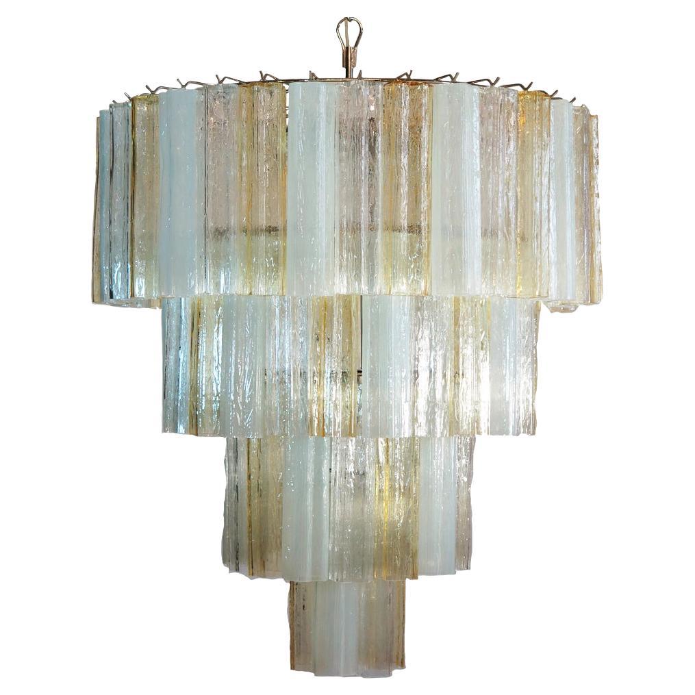 Huge and Amazing Vintage Murano Glass Tiered Chandelier, 78 Glasses, Amber Opal For Sale