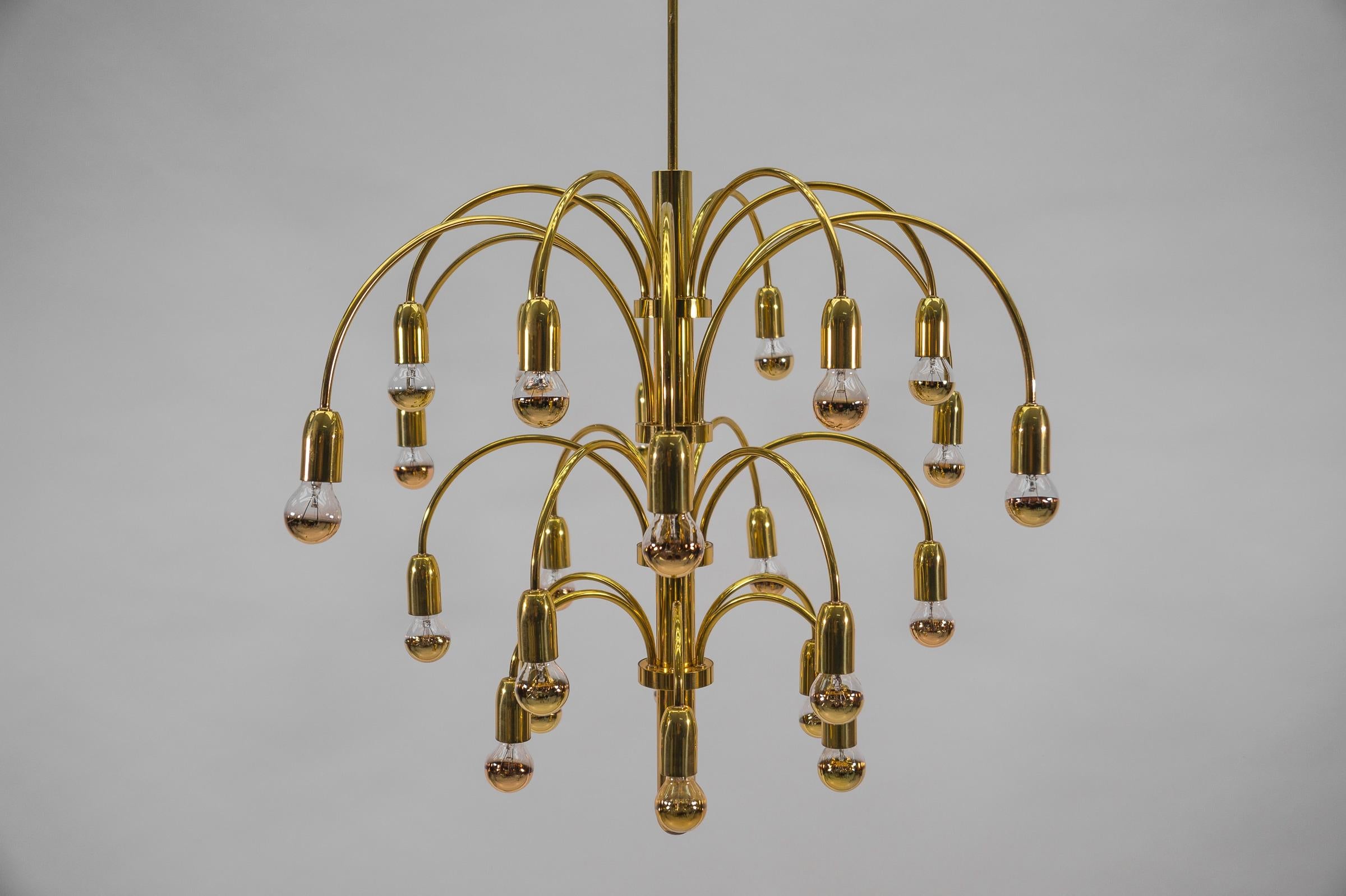 Huge and Elegant Vintage Chandelier, 1970s.

Eight E14 sockets. Works with 220V and 110V.

Light bulbs are not included.
It is possible to install this fixture in all countries (US, Australia, Asia, UK, Europe,..)