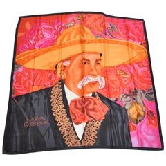 Huge and Magnificently Vivid "Portrait of Man Wearing Hat" Silk Scarf