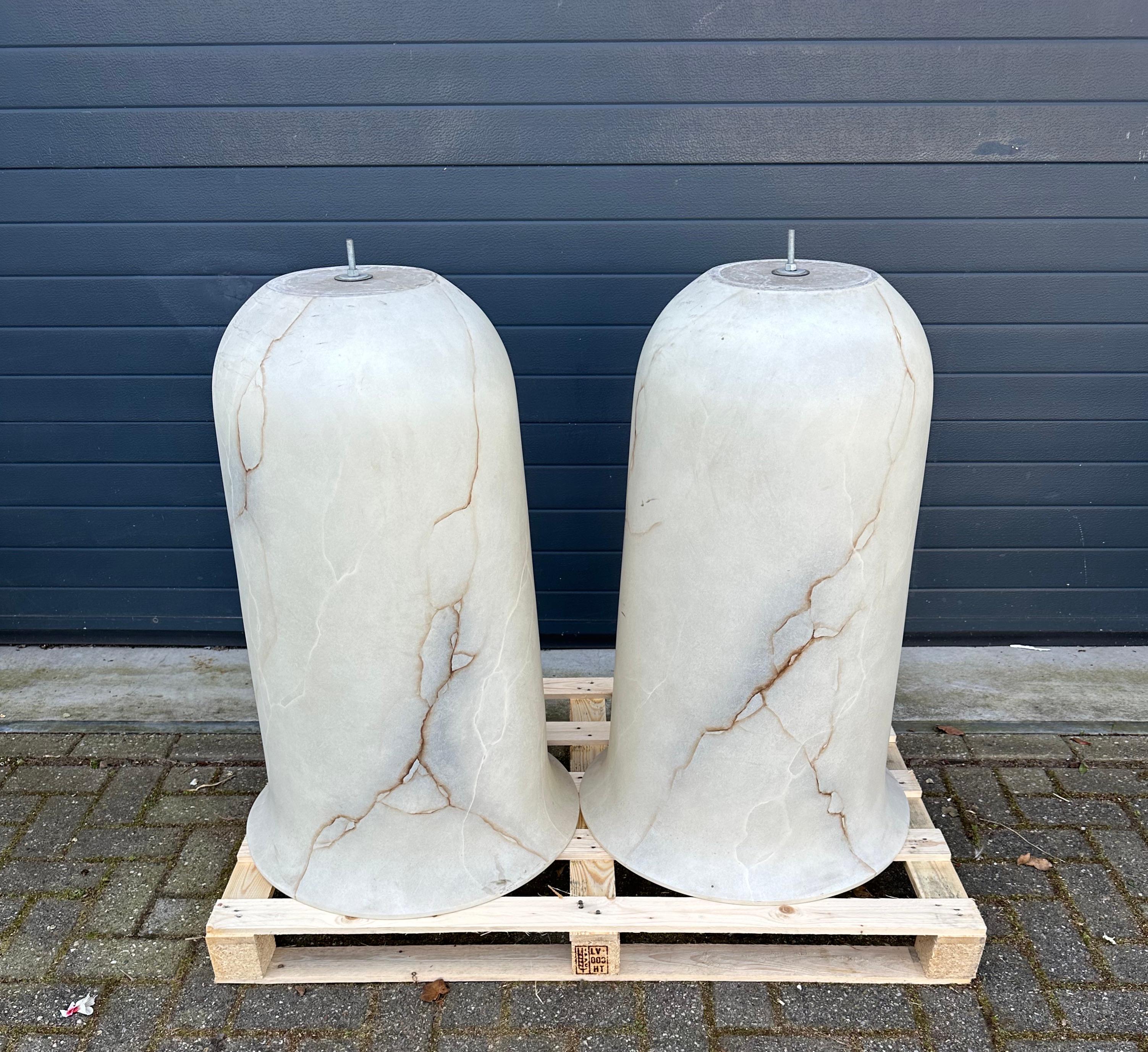 King Size and Unique Pair of White Alabaster Like Pendant Lights with Veins For Sale 5