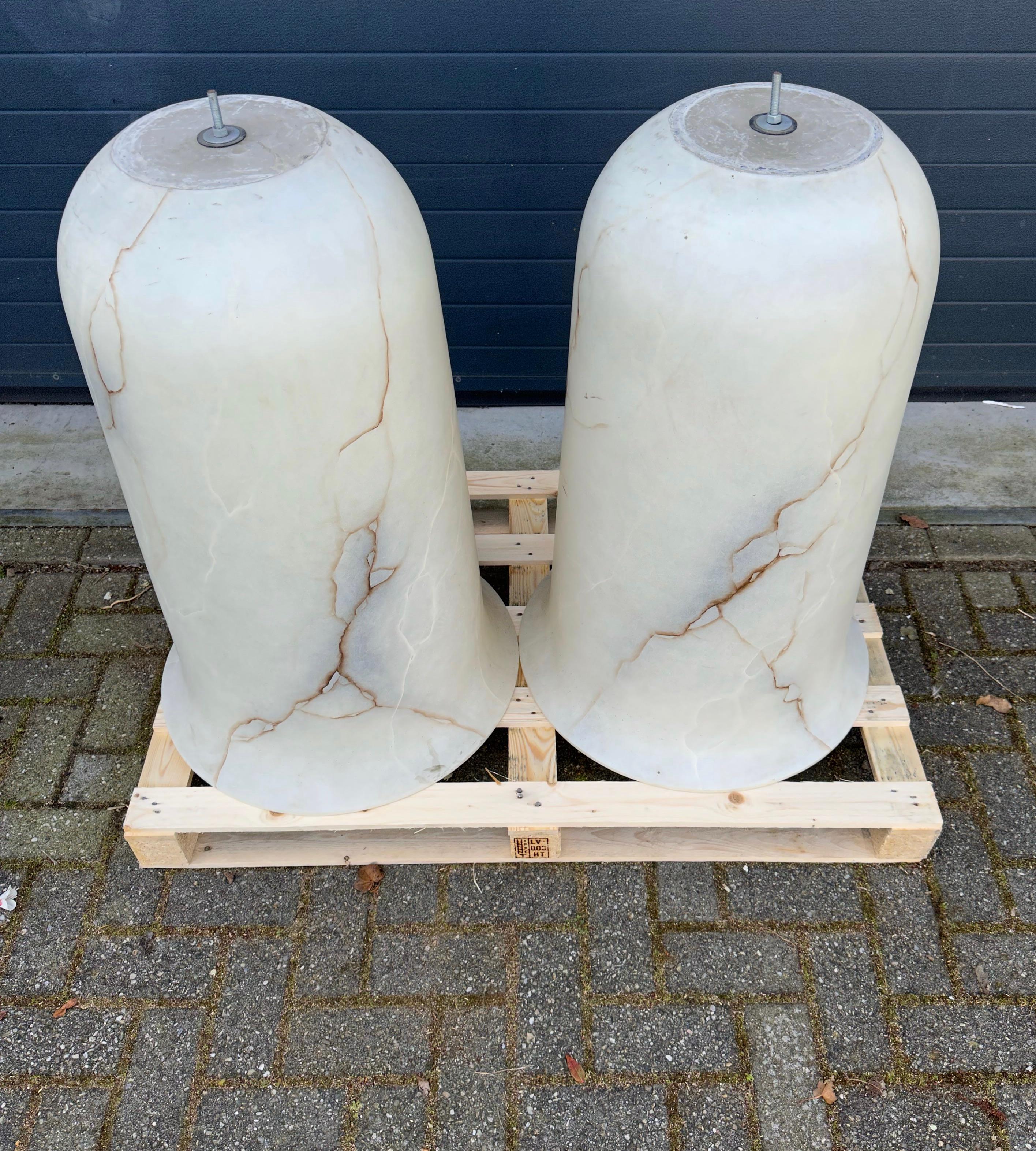 Art Deco King Size and Unique Pair of White Alabaster Like Pendant Lights with Veins For Sale