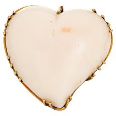Huge Angel Skin Coral Heart Ring 60s Retro 18k Yellow Gold Cocktail Jewelry