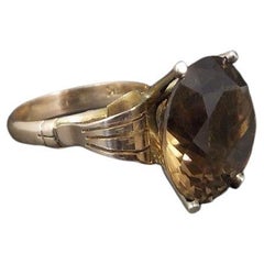 Enorme anillo antiguo de cuarzo ahumado de 14 quilates talla 7