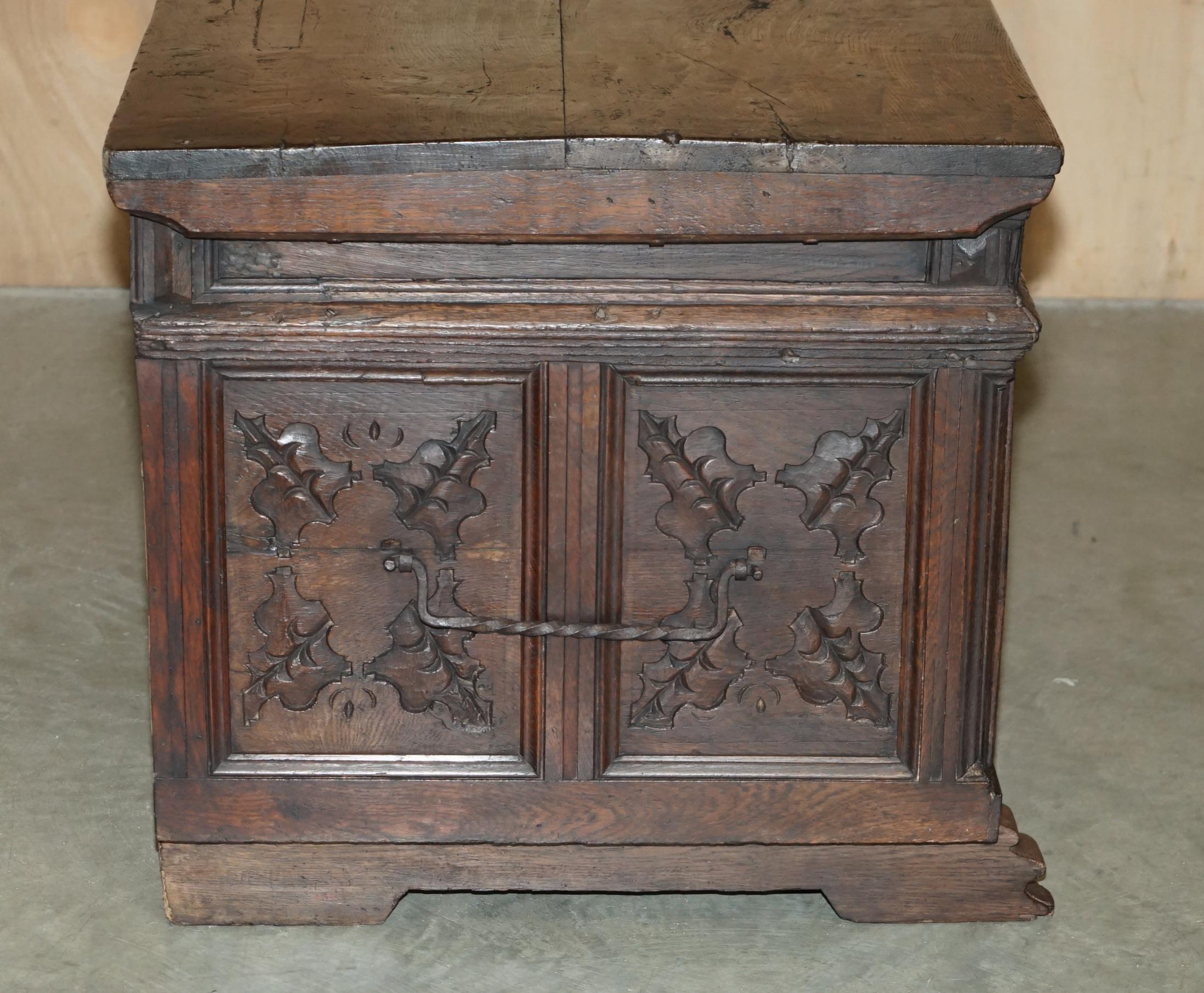 ENORME ANTIGUO 1631 FECHADO TALLADO A MANO EN ROBLE DANÉS BAÚL DE BODA LiNEN TRONCO COFRE en venta 2