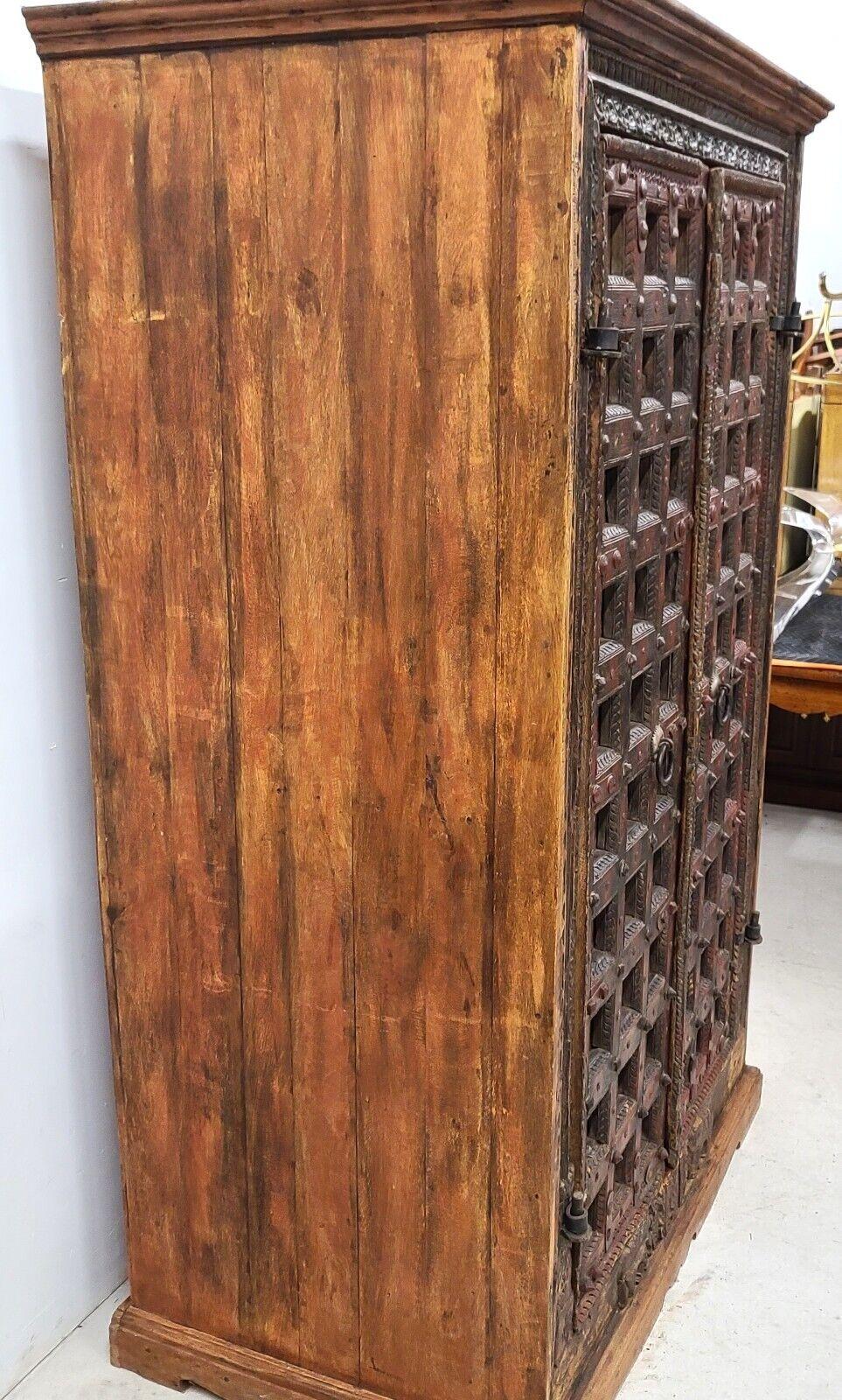 Huge Antique 1800s Indian Teak Armoire Cabinet Pantry For Sale 2