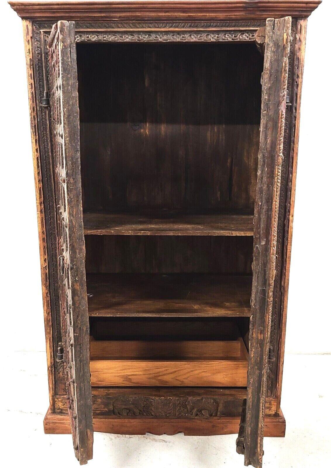 Huge Antique 1800s Indian Teak Armoire Cabinet Pantry For Sale 1