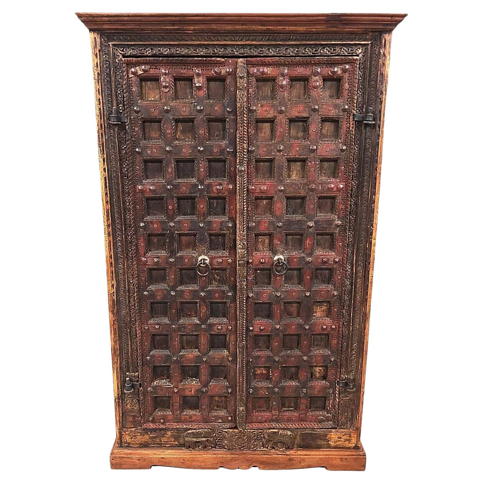 Huge Antique 1800s Indian Teak Armoire Cabinet Pantry