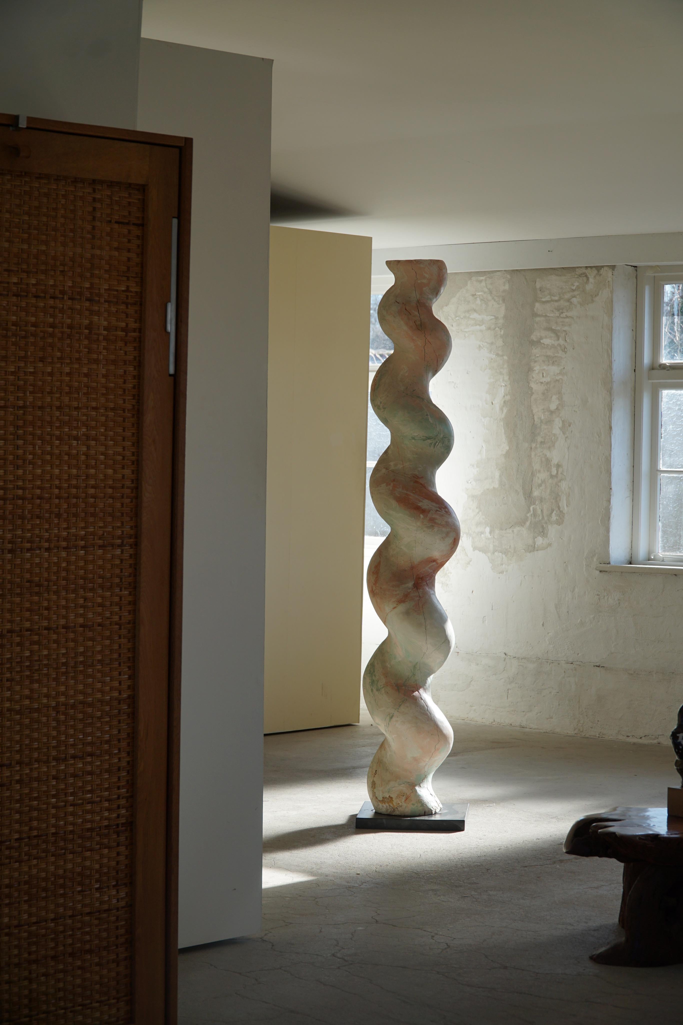 A tremendously unique and rare barley twisted column / pedestal in solid oak, later painted in various colors. This architectural piece was made by an Italian cabinetmaker in the late 1700s. These were used in stately residences during the Baroque