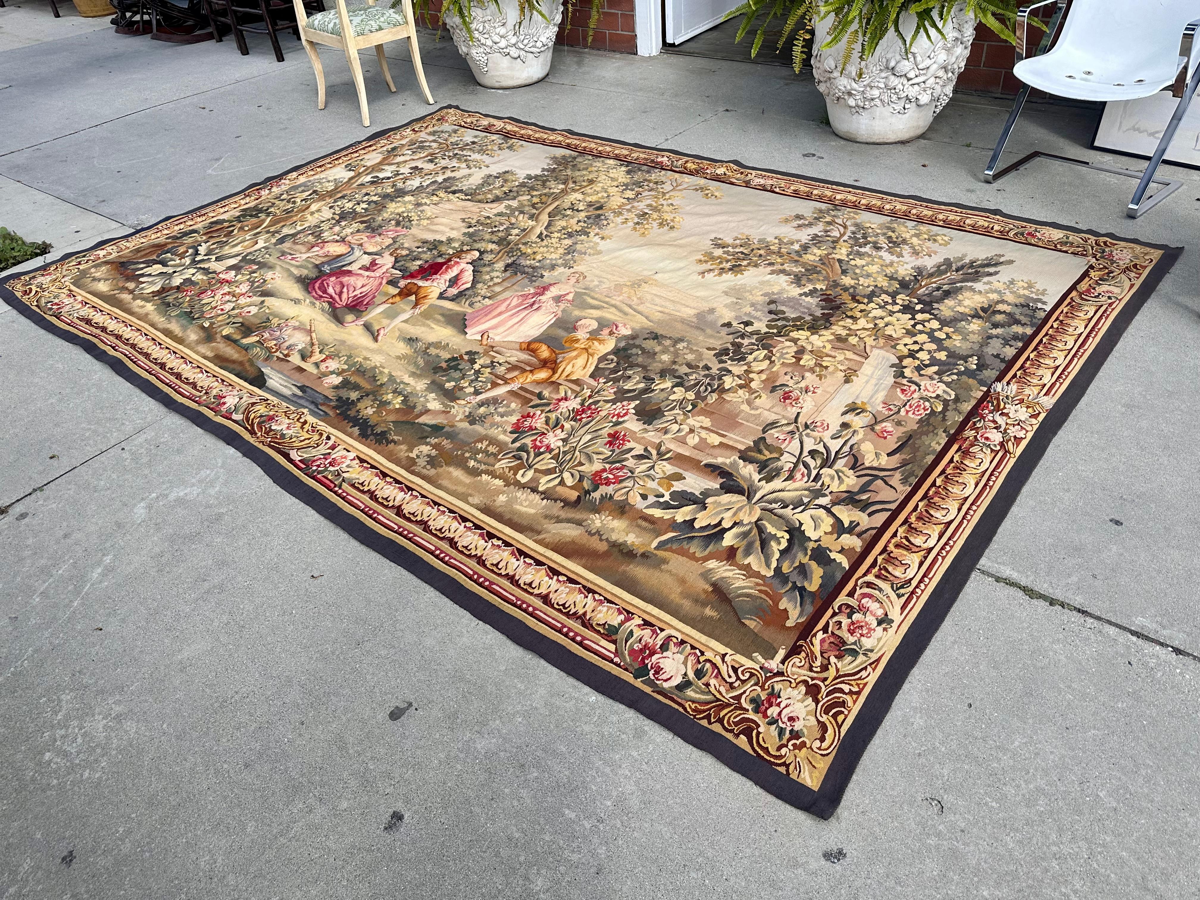Huge Antique 19th Century French Aubusson Tapestry 135” In Good Condition For Sale In LOS ANGELES, CA