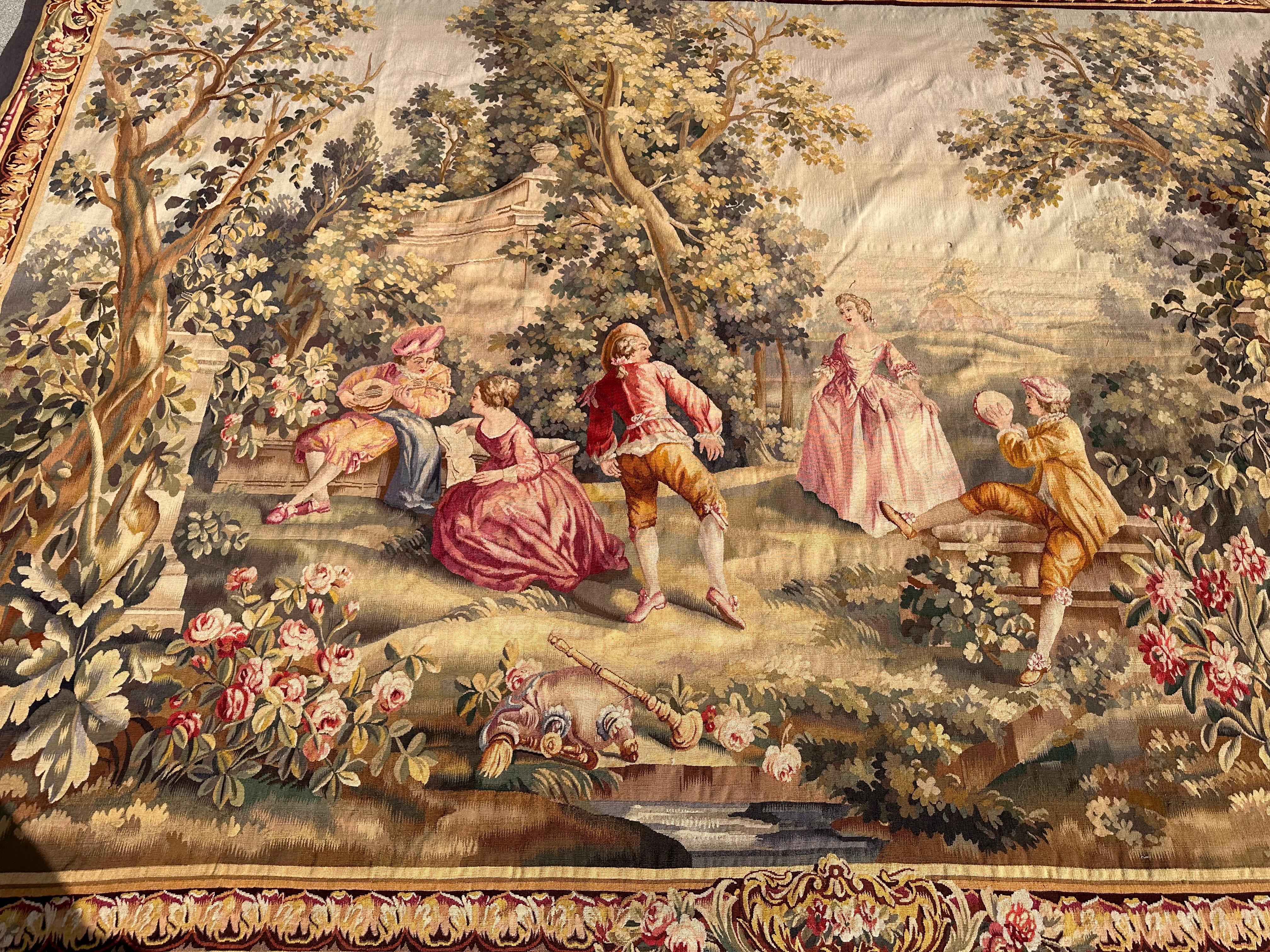 Huge Antique 19th Century French Aubusson Scenic Tapestry 135”