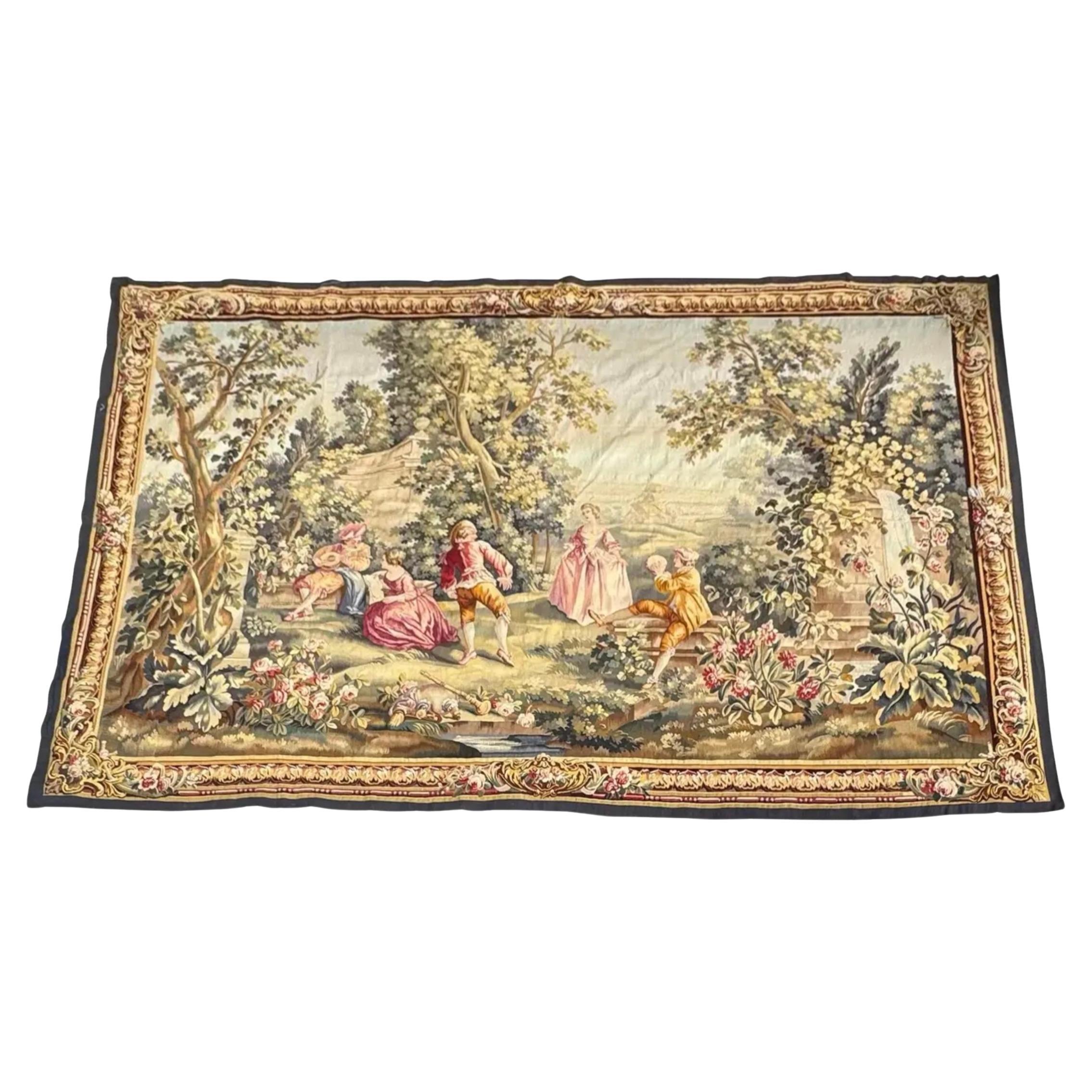 Huge Antique 19th Century French Aubusson Tapestry 135” For Sale