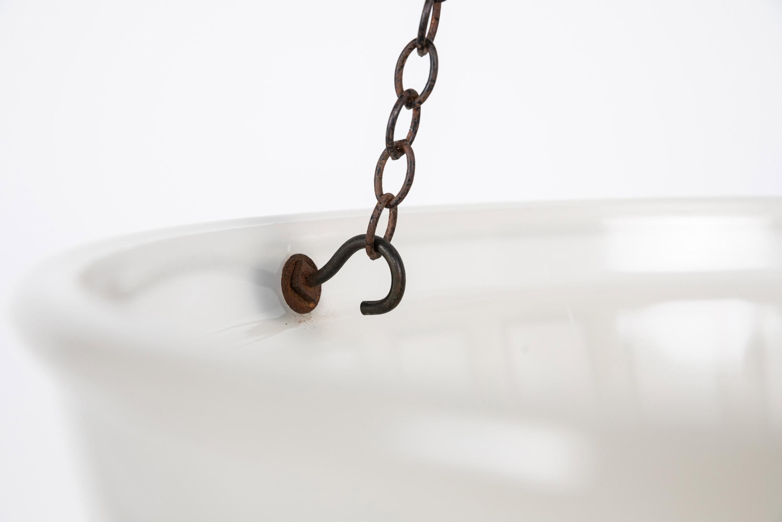 English Huge Antique Art Deco 'Moonstone' Opaline Glass Plafonnier Light Pendant, C.1930 For Sale