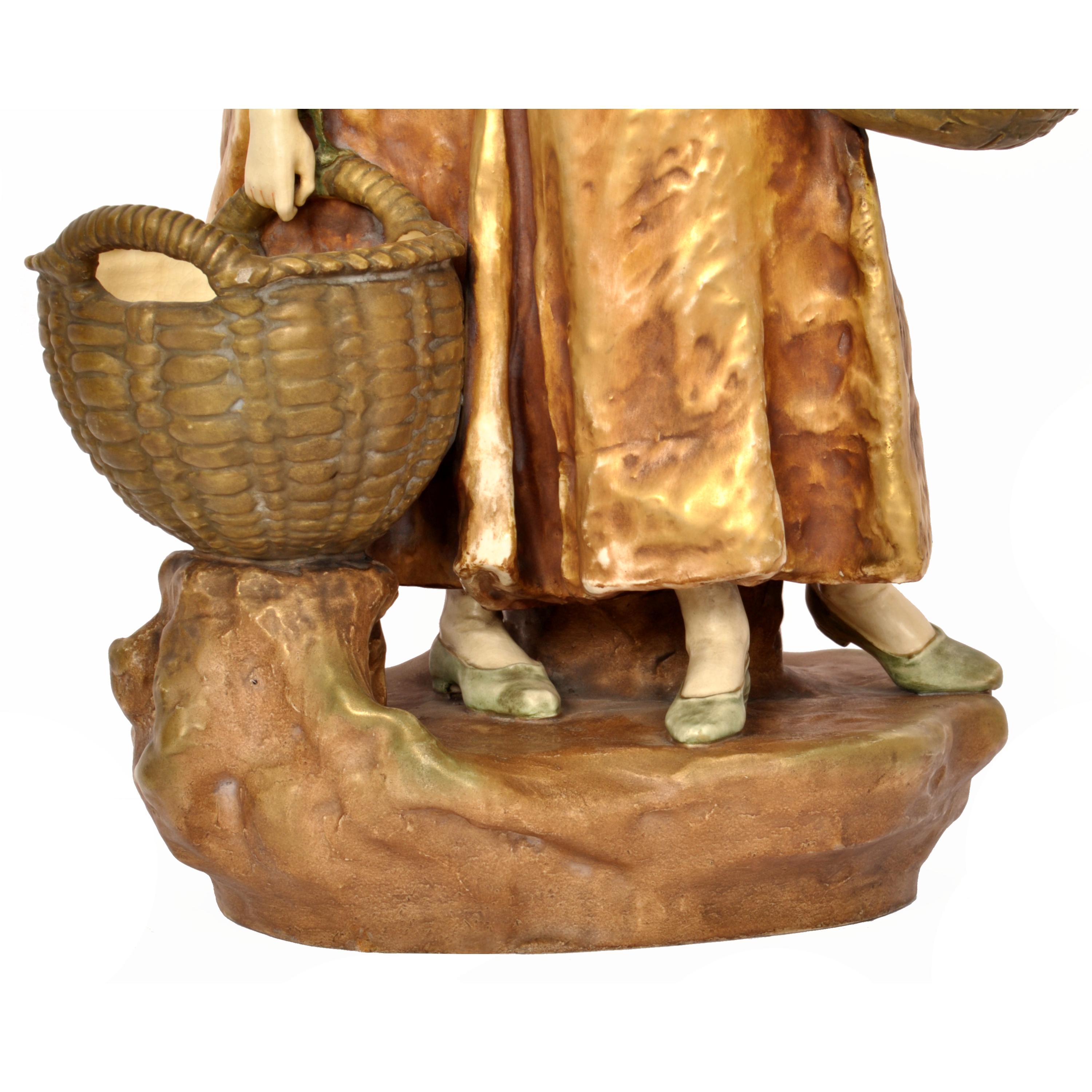 Large Antique Austrian Imperial Amphora Pottery Figural Statue Art Nouveau 1910 4