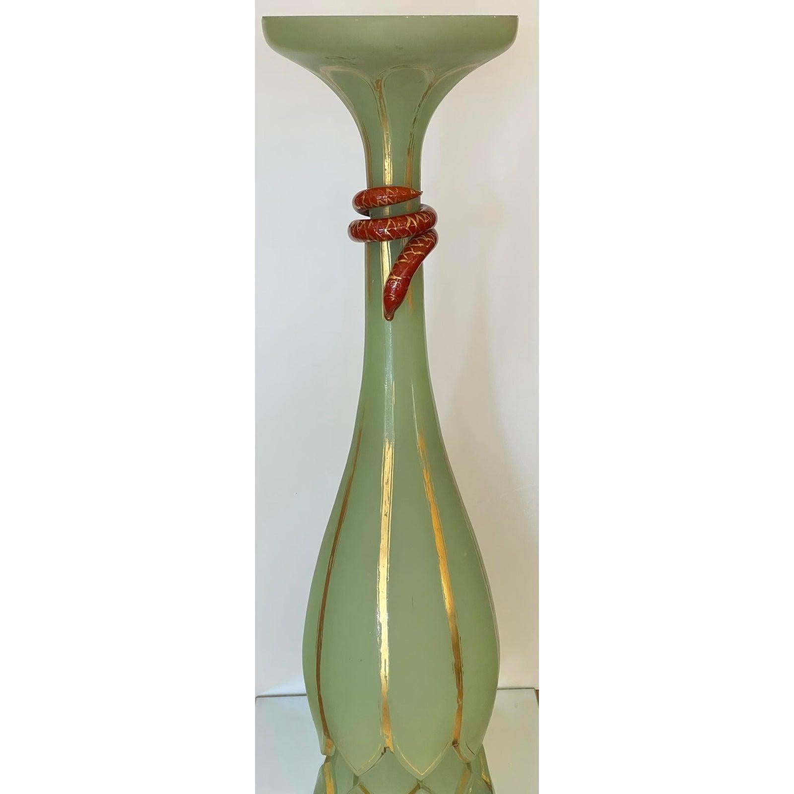 Huge Antique Baccarat Green Opaline Glass Vase, 19th Century For Sale 1