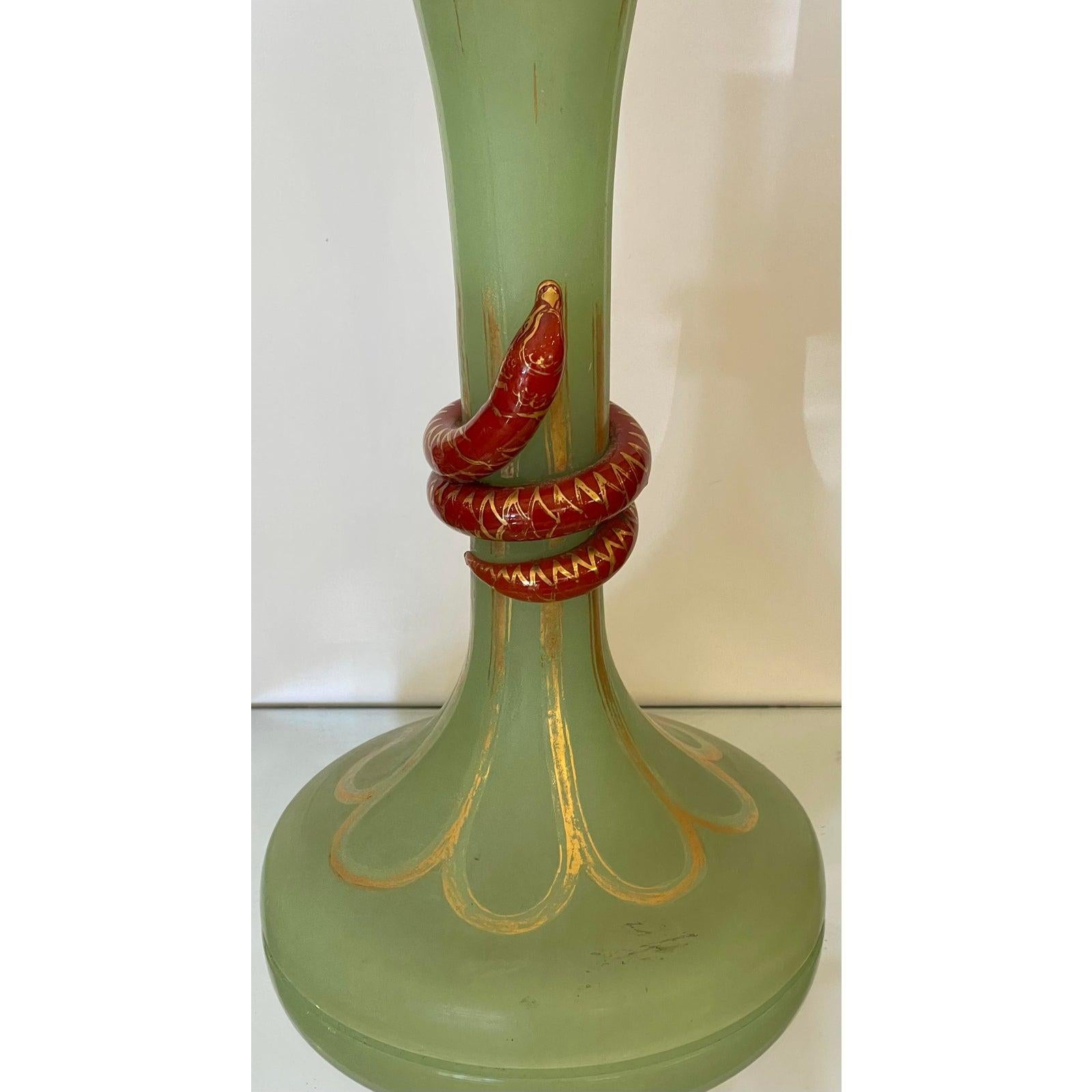 Huge Antique Baccarat Green Opaline Glass Vase, 19th Century For Sale 2