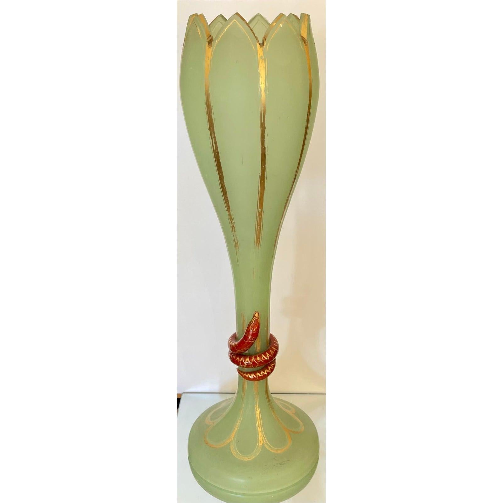 Huge Antique Baccarat Green Opaline Glass Vase, 19th Century For Sale 3