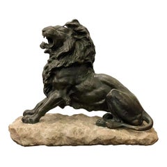 Huge Antique Bronze Lion Sculpture on a Stone Plinth by Merculiano