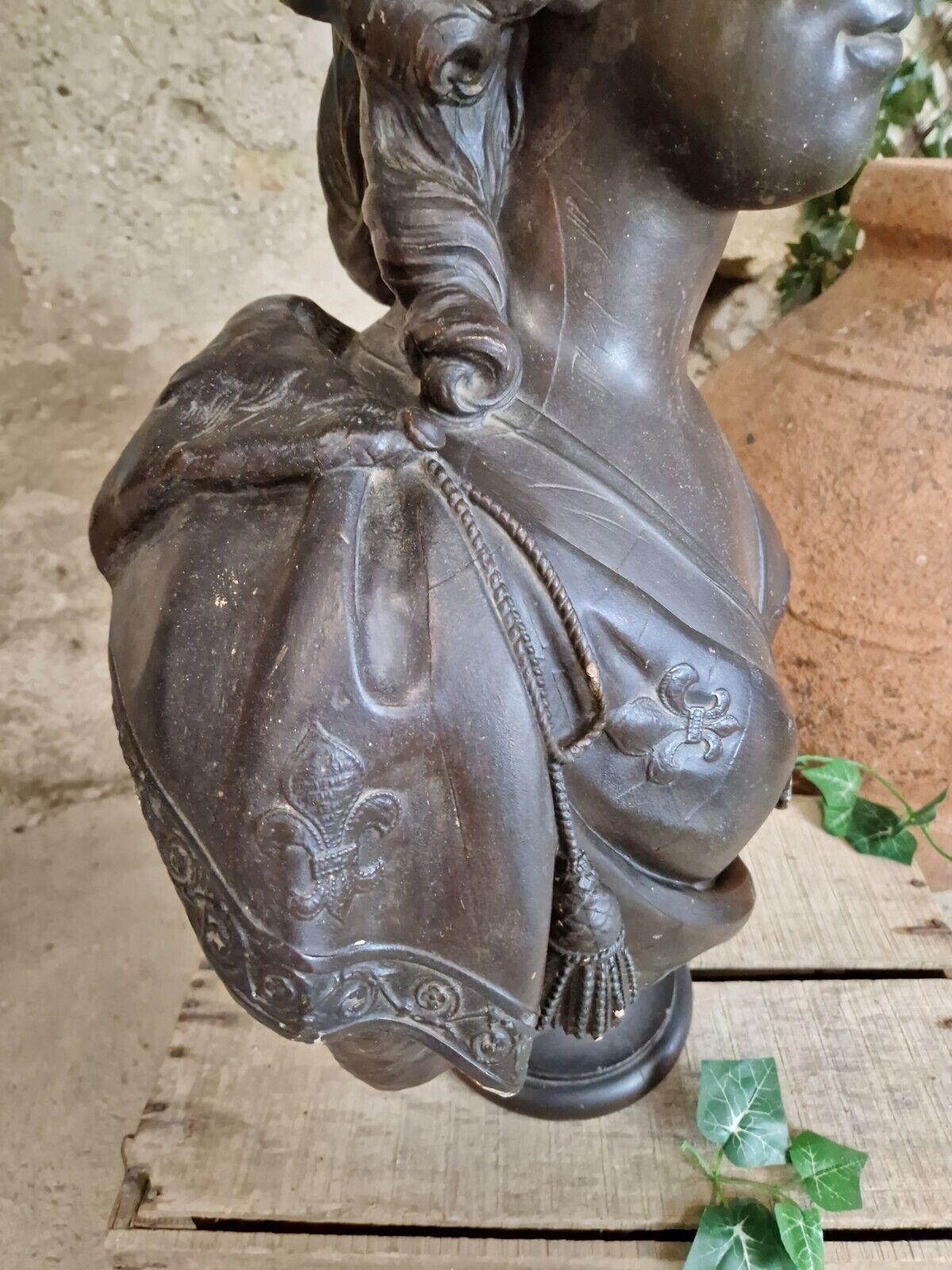 Hand-Carved Huge Antique Bust French Marie Antoinette Copy of Le Comte 1783 For Sale