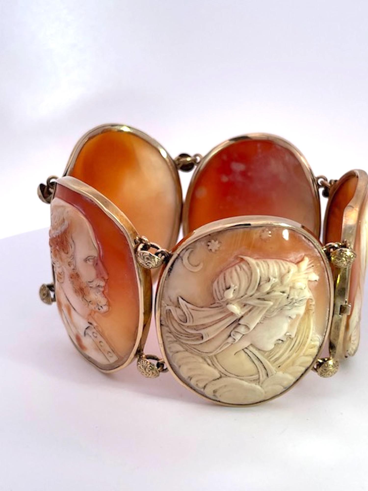 This bracelet comes out of the U.K. and it is huge.  I have never seen another bracelet of this size it is incredible.  Each gorgeously carved Cameo plaques are 1 7/8