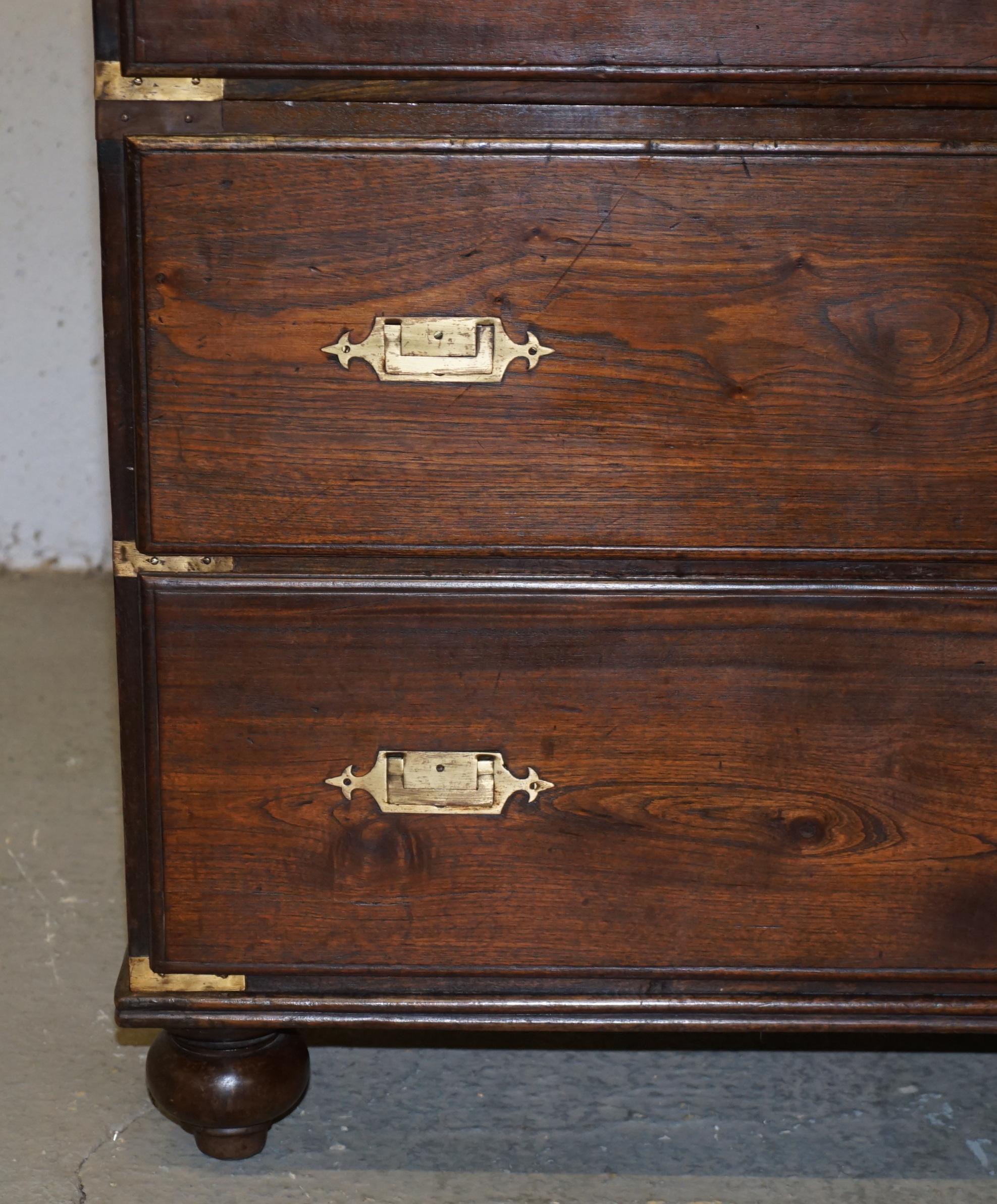 Huge Antique Camphor Wood Anglo Indian Military Campaign Chest of Drawers 4