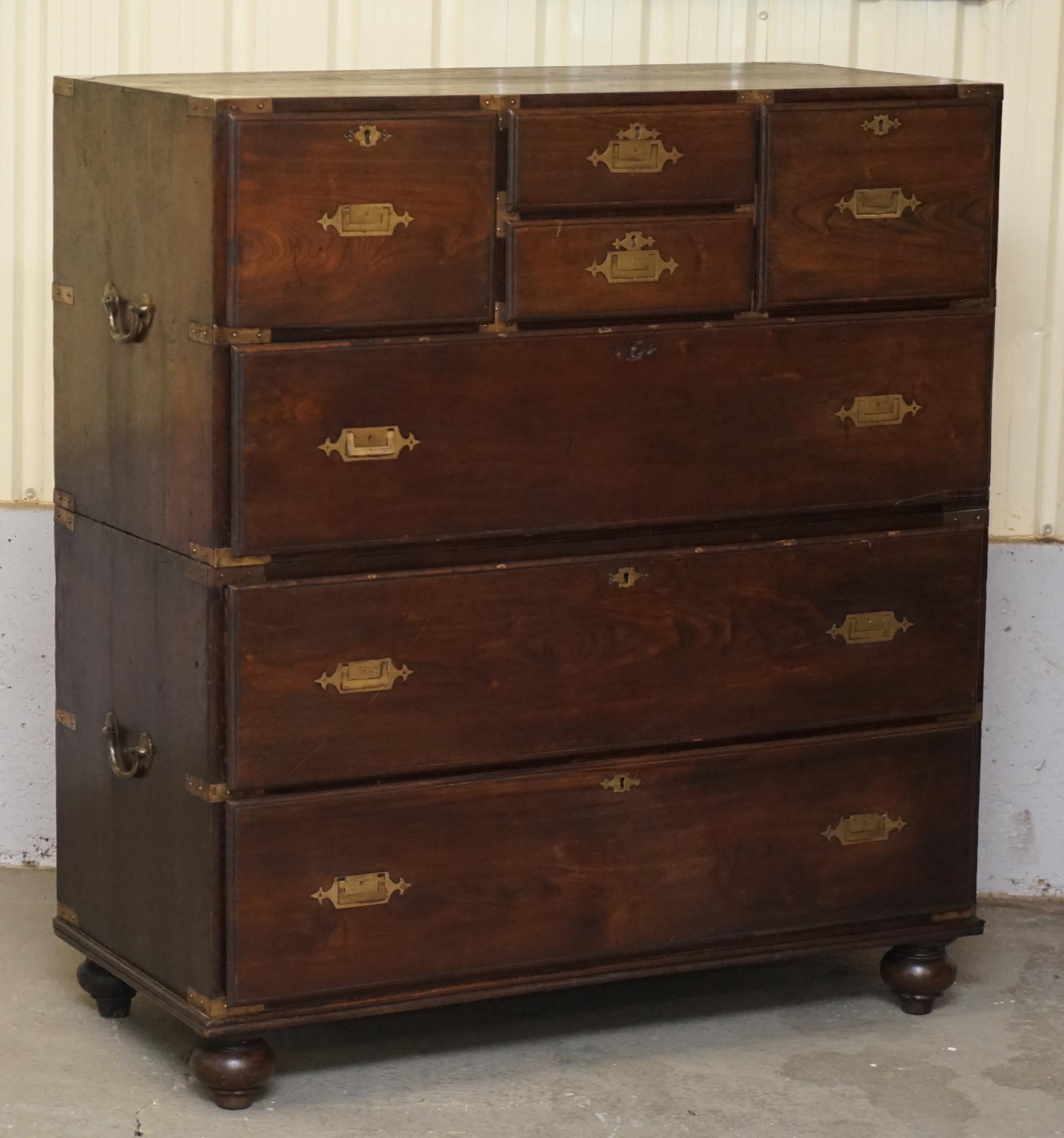 We are delighted to offer for sale this very rare, original camphor wood Anglo-Indian military campaign chest of drawers

A very rare and desirable piece of military used campaign furniture. These are highly collectable being the correct period