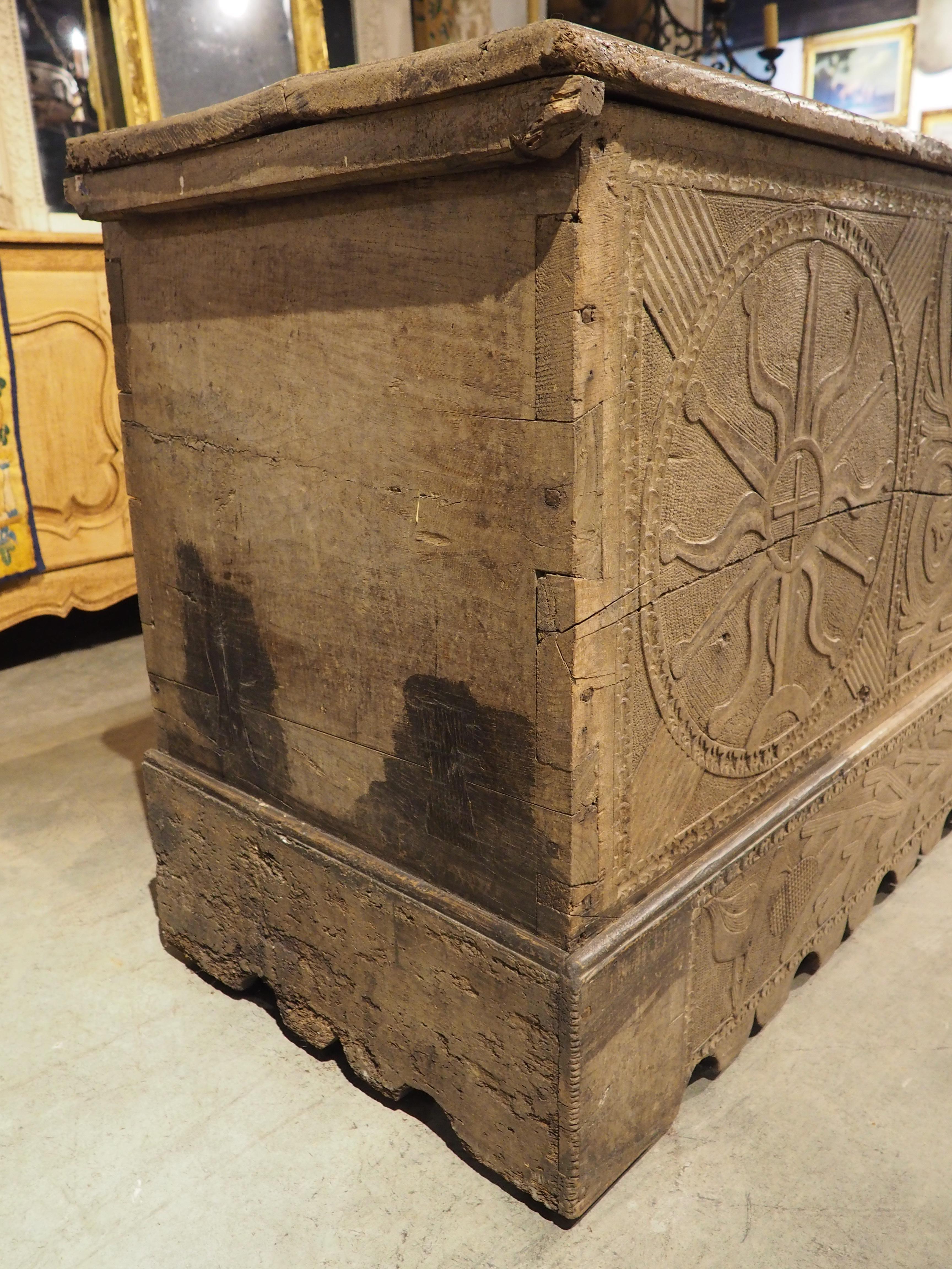 Huge Antique Carved Oak Chest or Trunk from Spain, Late 1500s to Early 1600s 4
