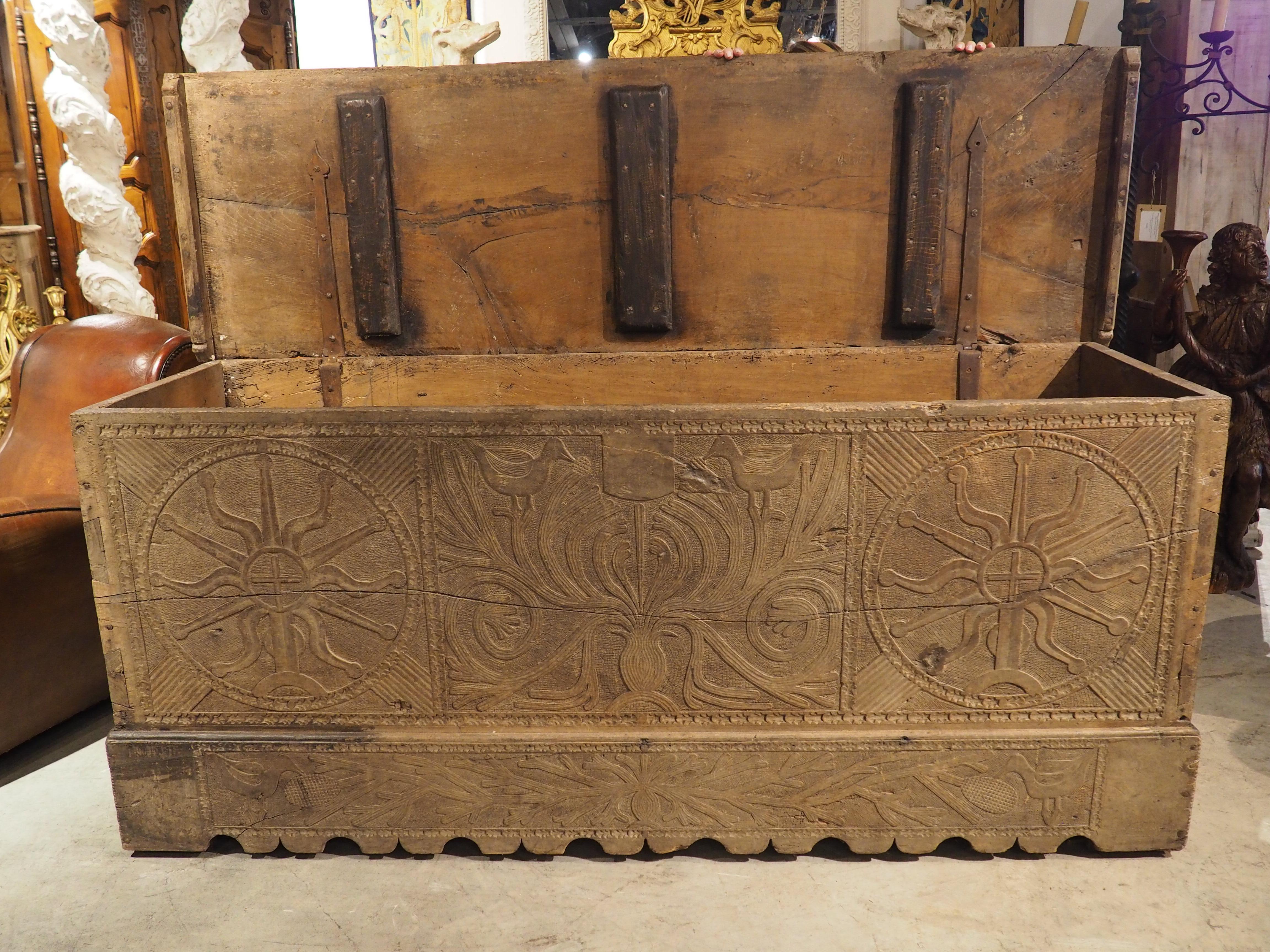 Huge Antique Carved Oak Chest or Trunk from Spain, Late 1500s to Early 1600s 6