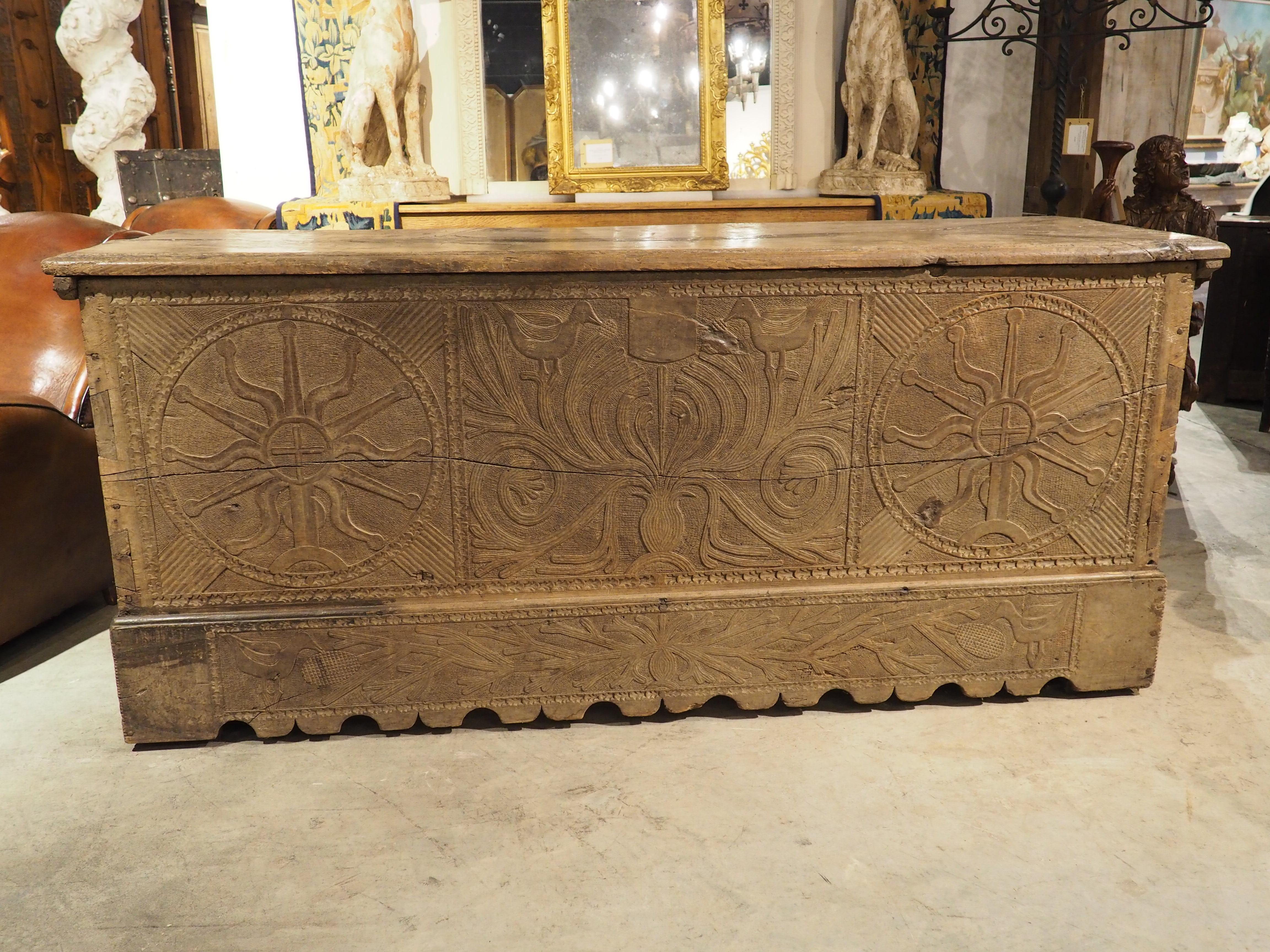 Huge Antique Carved Oak Chest or Trunk from Spain, Late 1500s to Early 1600s 9