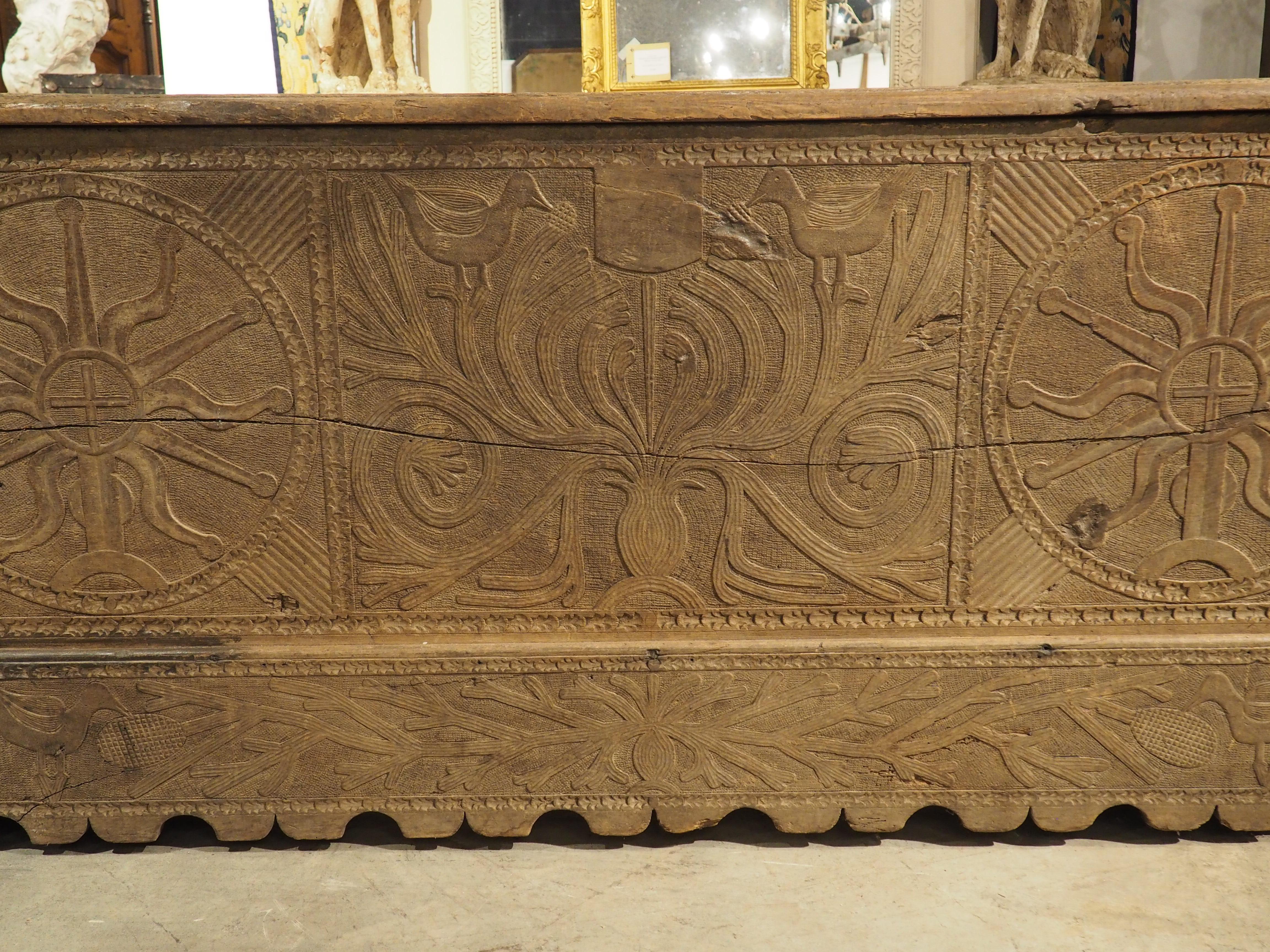 Huge Antique Carved Oak Chest or Trunk from Spain, Late 1500s to Early 1600s 10