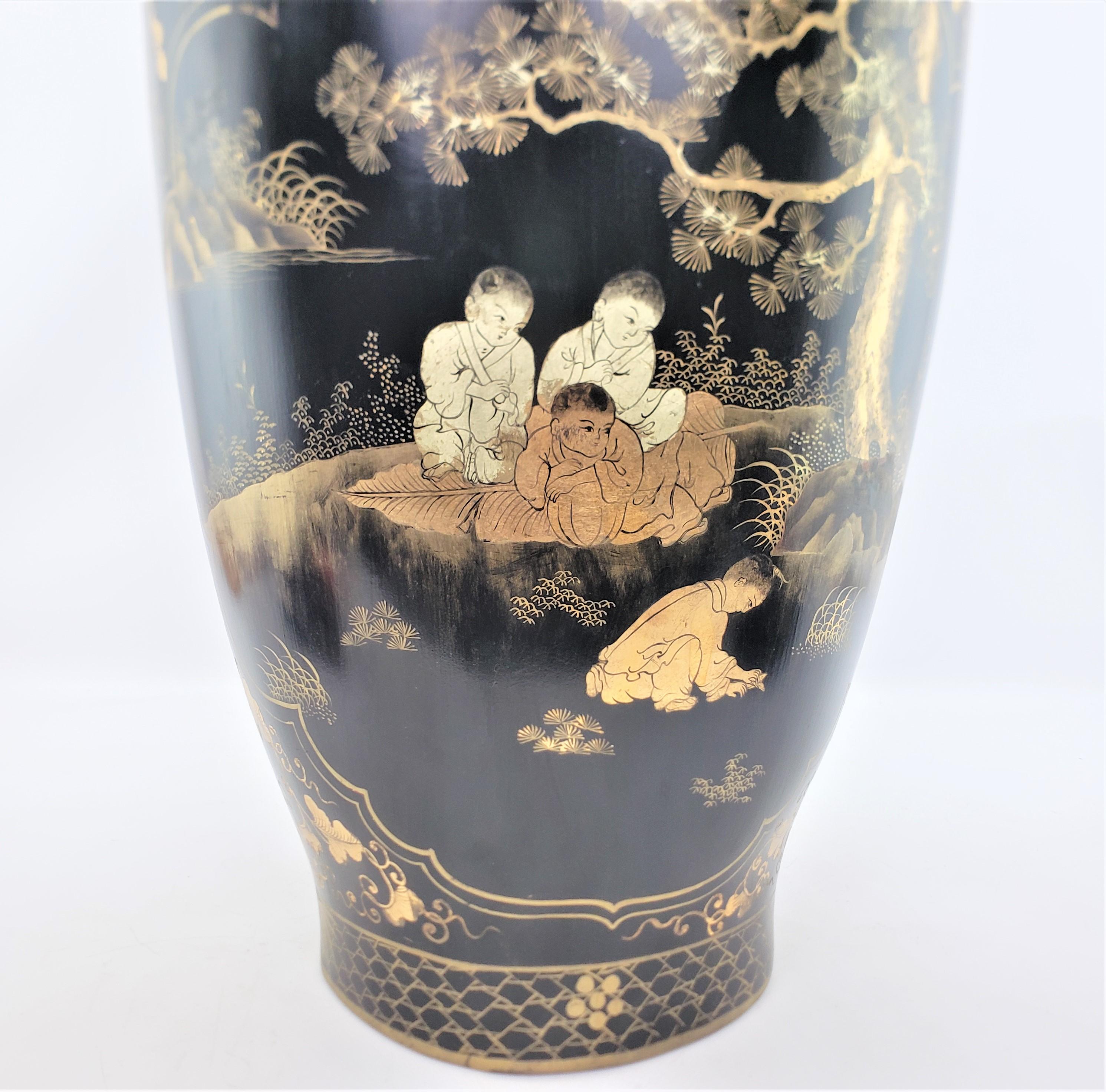 Huge Antique Chinese Paper Mache Floor Vase with Hand-Painted Gilt Decoration For Sale 4
