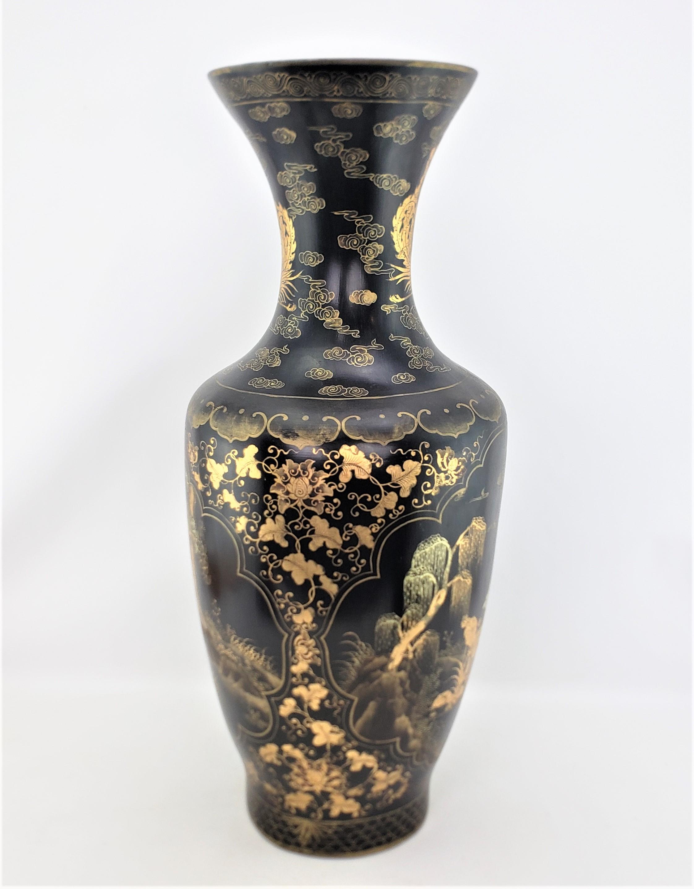 Chinese Export Huge Antique Chinese Paper Mache Floor Vase with Hand-Painted Gilt Decoration For Sale