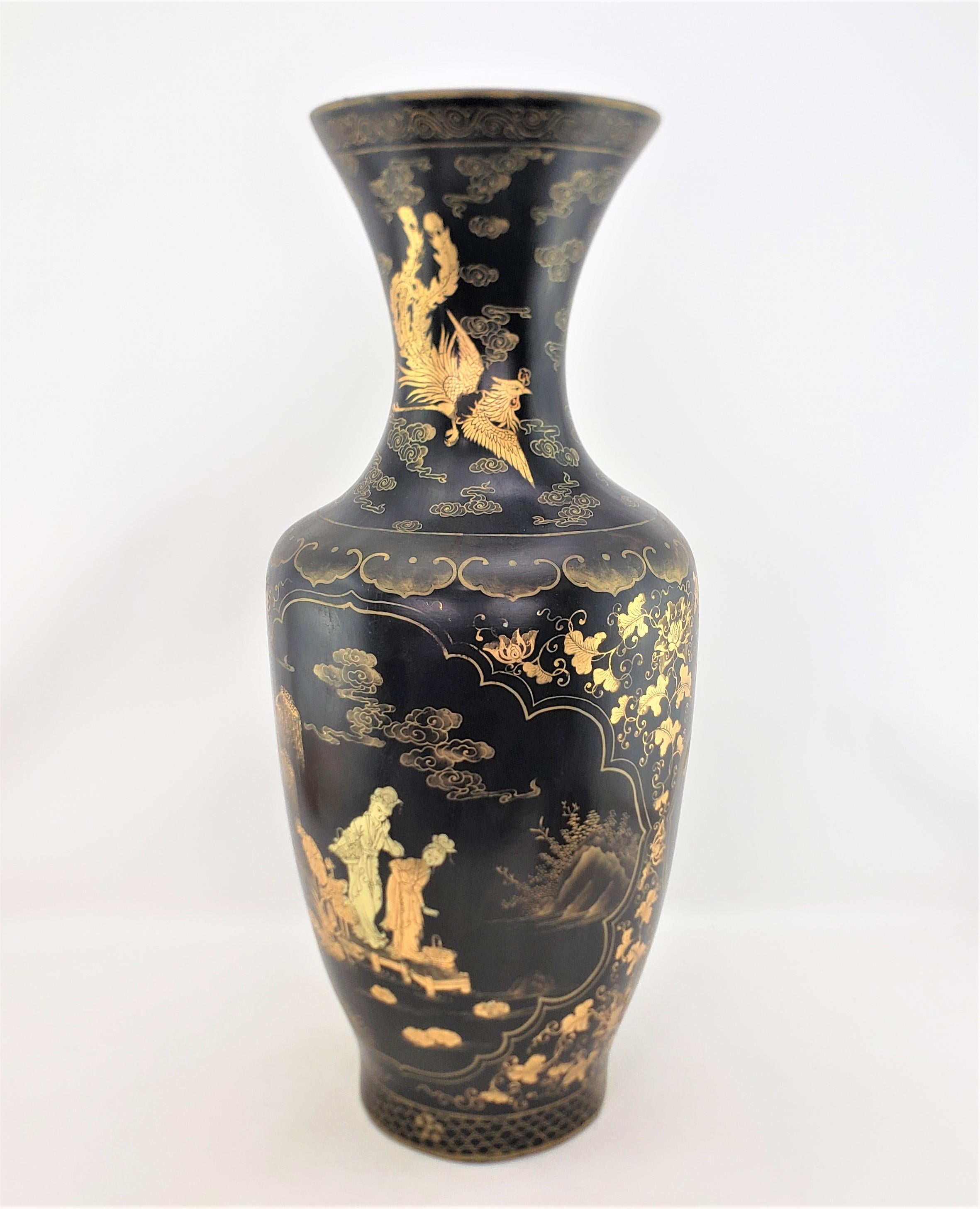 Molded Huge Antique Chinese Paper Mache Floor Vase with Hand-Painted Gilt Decoration For Sale